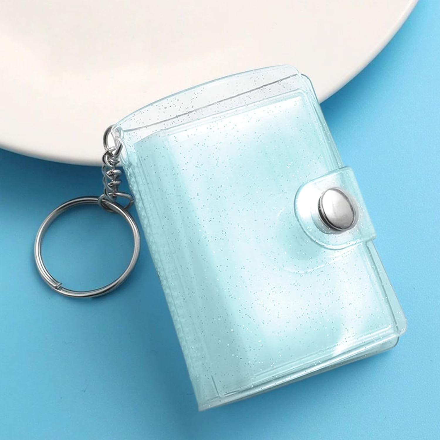 Mini Photo Album Keychain - 24-Pockets Mini Photo Album | Clear Portable Bag Pendant - for Kids Adults Men Women Birthday Wedding School Backpack - Blue image number 6