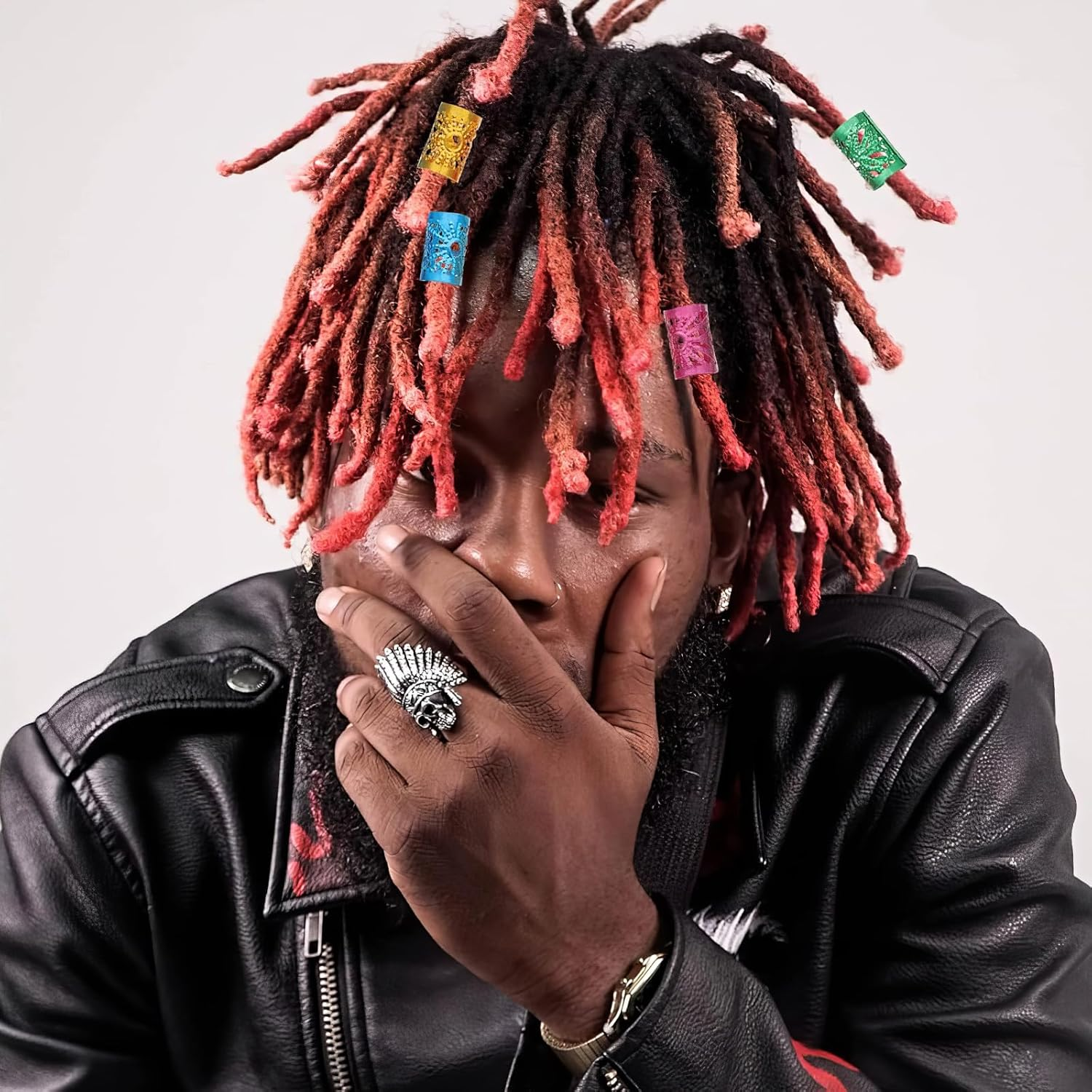 DHWEKU Pack of 50 Dreadlocks Jewellery, Adjustable Metal Cuffs, Hair Spiral Clips, Dreadlocks Beads, Braiding Hair Jewellery, Suitable for Men and Women, Coloured image number 1