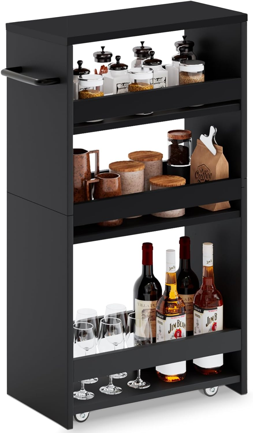 MARTY Rolling Storage Cart 7.9" W, 4-Tier Kitchen Cart with Wheels Handle, Slim Storage Cart Mobile Shelving Utility Carts for Bathroom Laundry Room Organization Narrow Places (All Black) image number 5