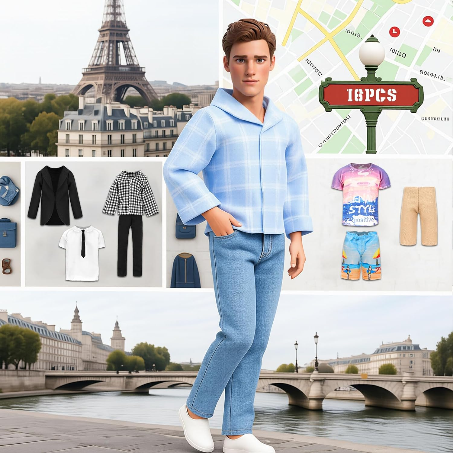 Barwa Lot 16 Items Clothes for 12 Inch Boy Doll EU CE-EN71 Certified Include 4 Sets Casual Wear Clothes + 5 Pants + 3 PCS Shoes Laptop Water Bottles image number 2