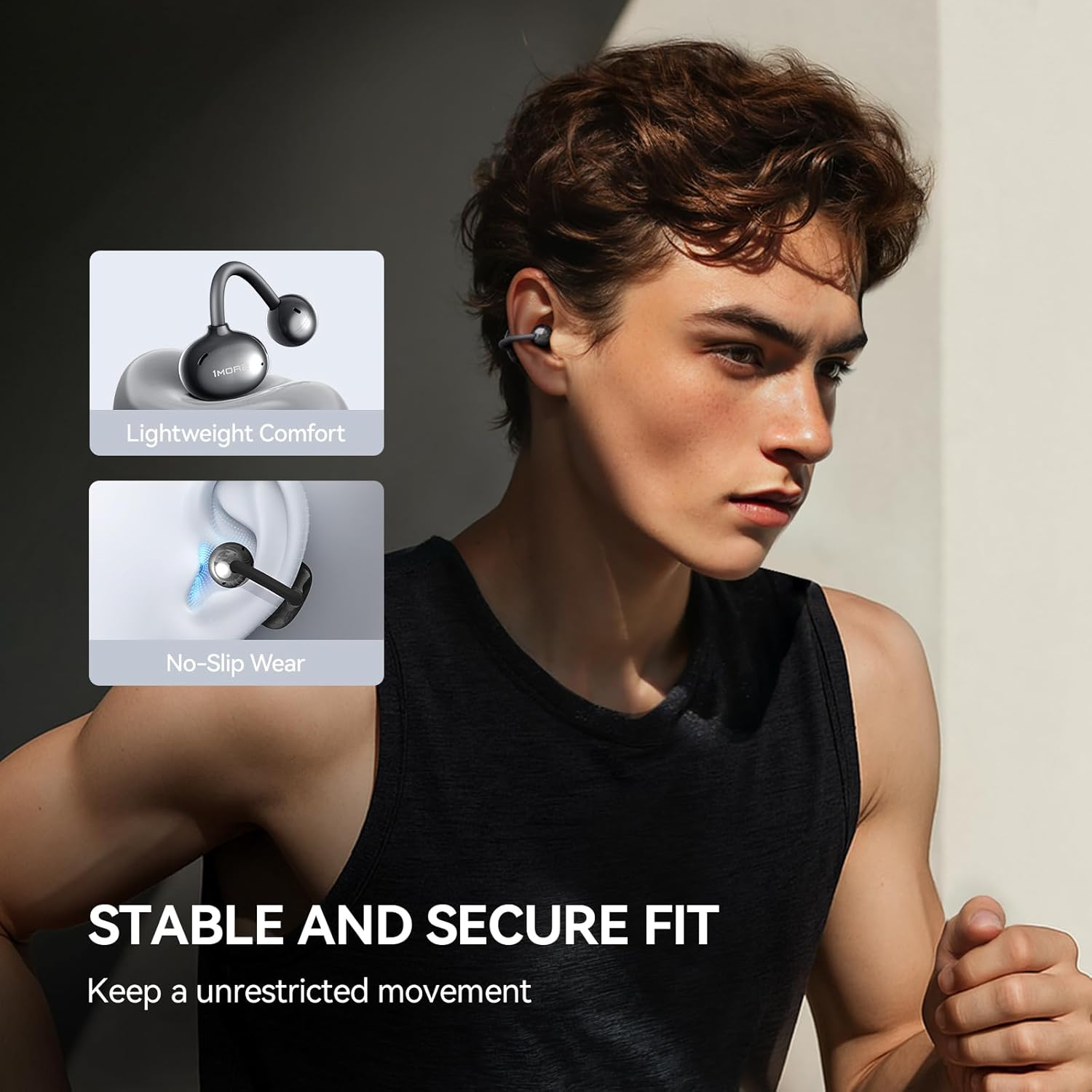1MORE S20 Open Ear Headphones, Lightweight Comfort Clip-On Wireless Earbuds, 30H Playtime Bluetooth 5.4 Headphones with 4 ENC Microphones, IPX5 Water Resistance, Secure Fit for Sports Workout, Black image number 1