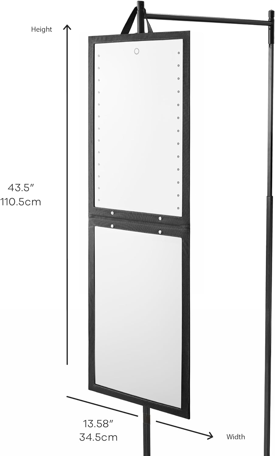 BRUUN Foldable Mirror with Dimmable LED Light for Luminous View &ndash; a (13.6 X 43.5 Inches) Black Hangable Backstage Mirror with Touch Control Power Button for Dancers and Artists at Home, Spa or Event image number 1