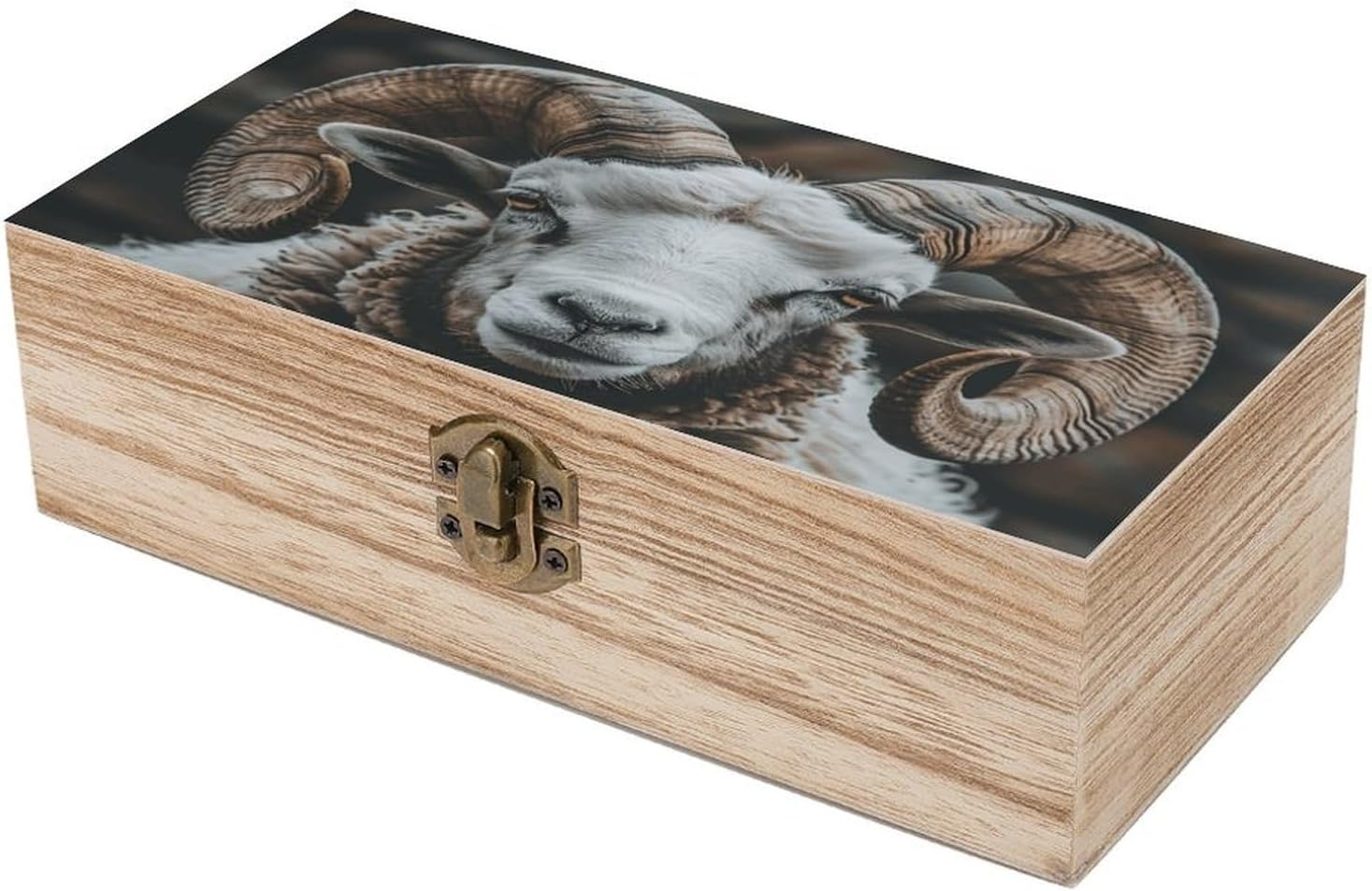 Longhorn Ram Pictures Wooden Box Wood Wedding Keepsake Boxes with Lids Small Decorative Boxes Lightweight Wooden Memory Storage Box for Crafts Keepsakes Jewelry Photo Letter Storage image number 3