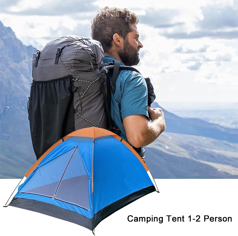 1-3 Person Camping Tent, Backpacking Tent, Easy Set up Shelter Trips Tent, Double Single Floor Dome Tent, Blue