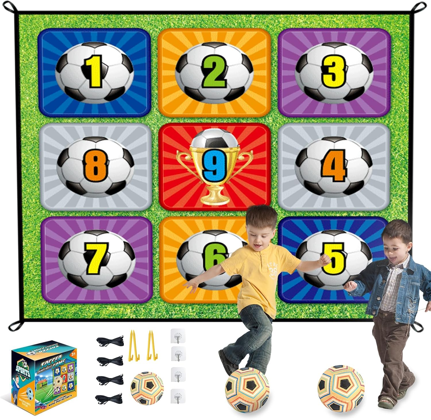 HCBZVV Soccer Ball Game Mat Set - Backyard/Outdoor/Indoor Mini Soccer Toys Games Set with Adhesive Soccer, No Need to Inflatable -Soccer Birthday Gift Toys for Kids Yard Backyard Games (59 X 59 In) image number 4