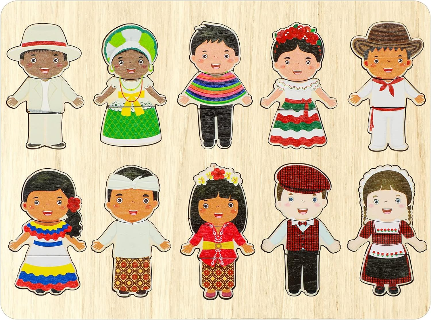 Wooden Puzzles for Toddlers 1-3 Interchangeable Dress up Diversity Peg Puzzle Educational Multicultural World Racial Cognition Toddler Puzzle Learning Mix Match Preschool Puzzle for Kids Boys Girls image number 6