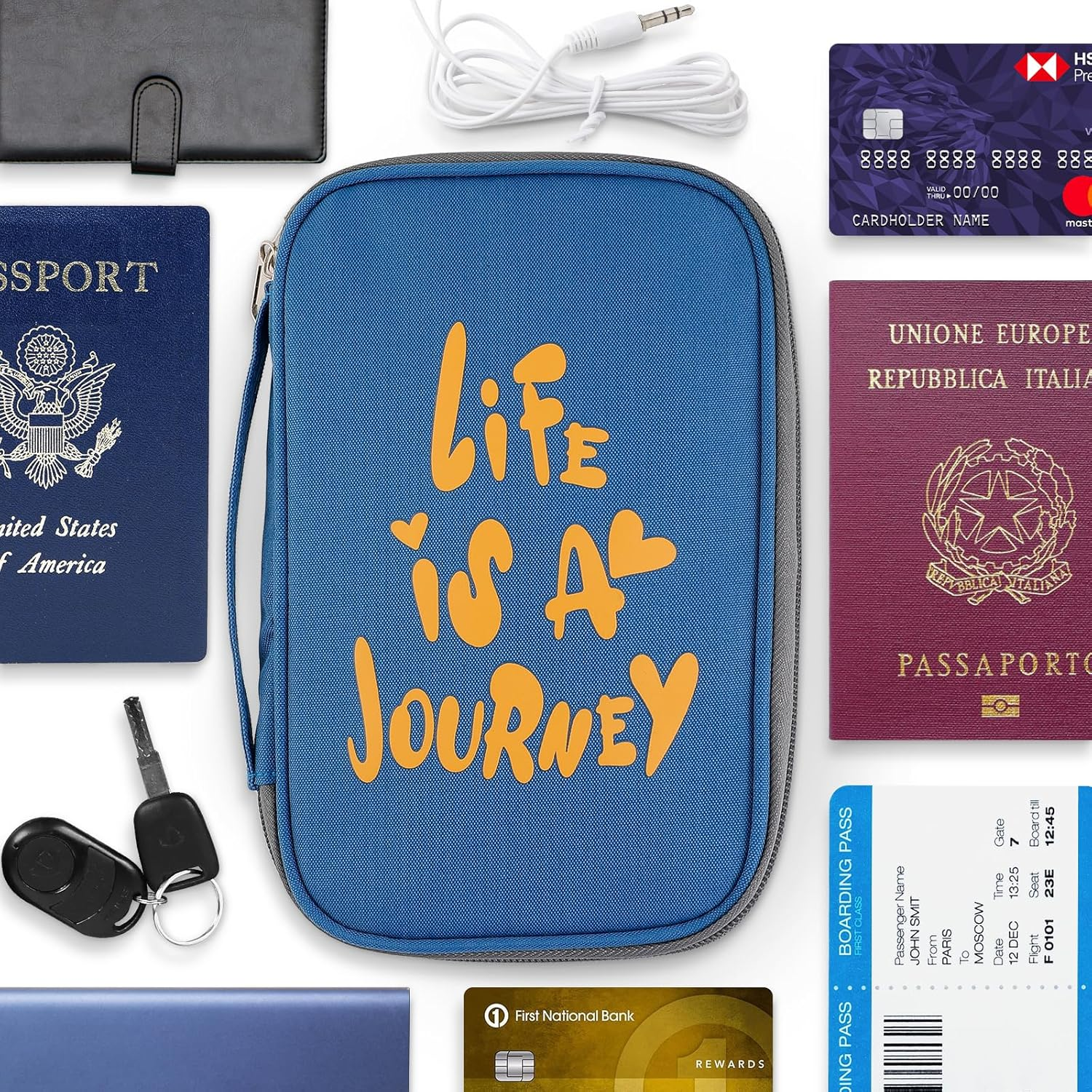 Aiqinu Passport Organiser, Passport Bag with RFID Blocker, Travel Document Pocket Family for Credit Cards, ID and Travel Documents, Travel Documents Organiser Protective Cover for Men and Women image number 5