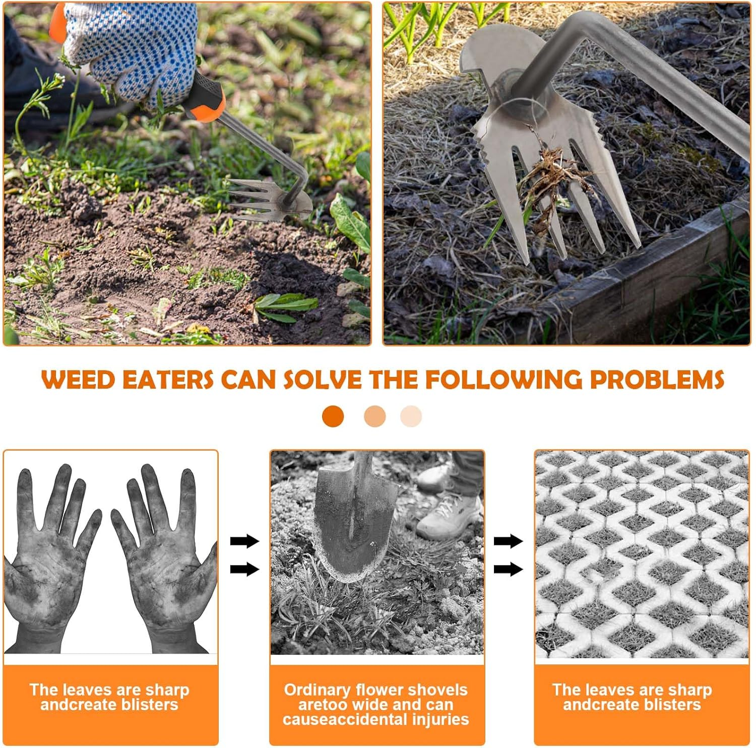 MOKIDO Weed Remover Device, Gardening Hand Weed Cutter, Weed Cutter with Handle, Garden Tool, Weed Remover Device, 4 Teeth Garden Claw, Outdoor Garden Tools image number 3