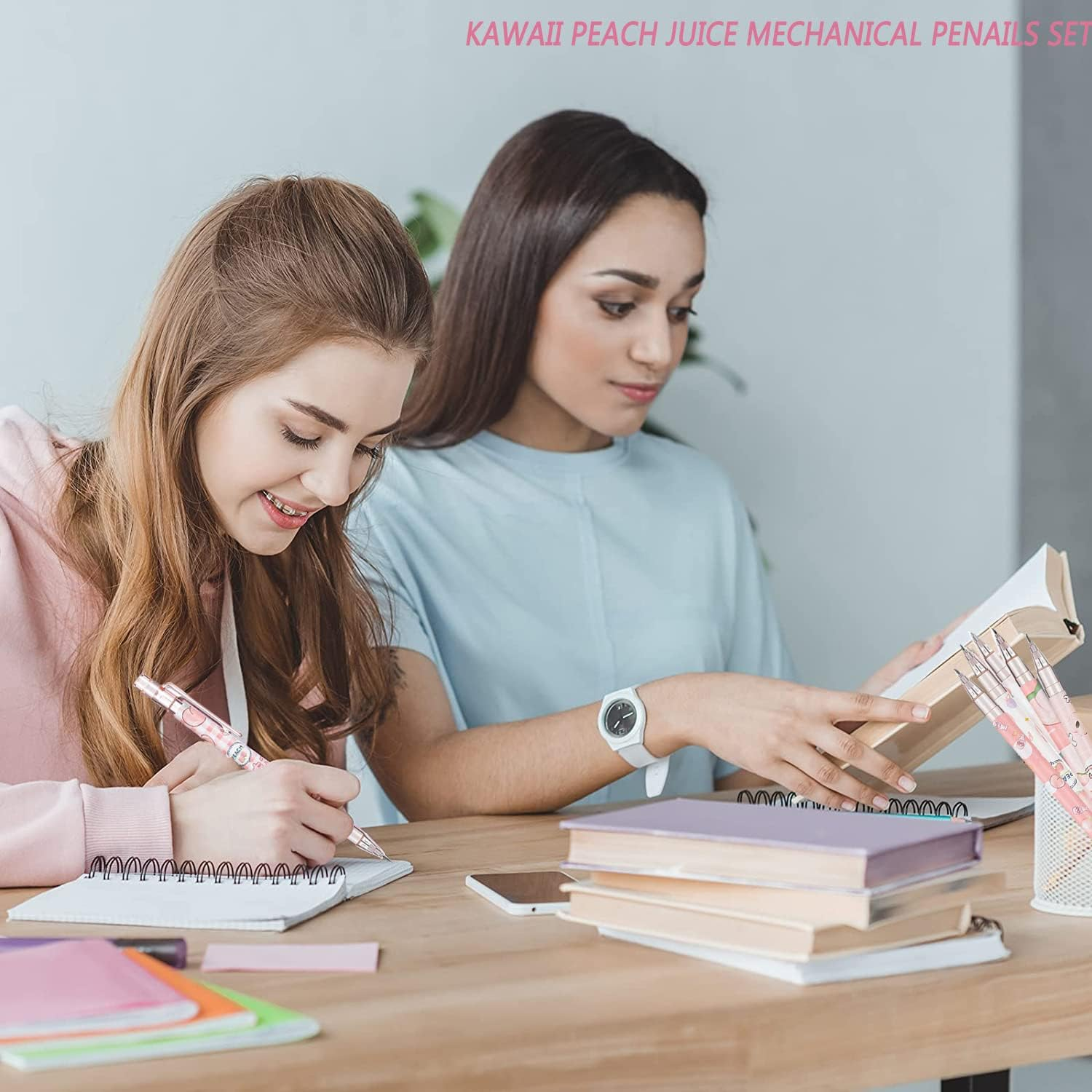 Kawaii Mechanical Pencil Set Include Peach Mechanical Pencils with Tubes 0.5 Mm Pencil Refills and Cute Juice Peach Erasers for Writing, Drawing, Sketching, Architecture (15 Pieces) image number 4