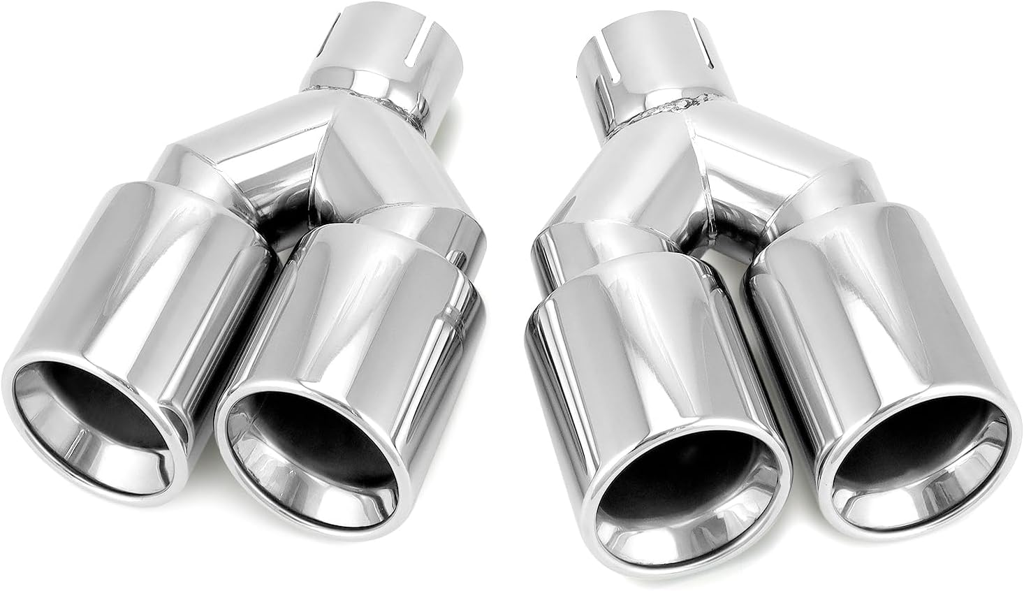 QWORK Universal 2.5" Inlet 3.5" Outlet Dual Exhaust Tip, 9.5" Length Polished Stainless Steel Staggered Exhaust Tailpipe Tip, Set of 2 (Left + Right) image number 4