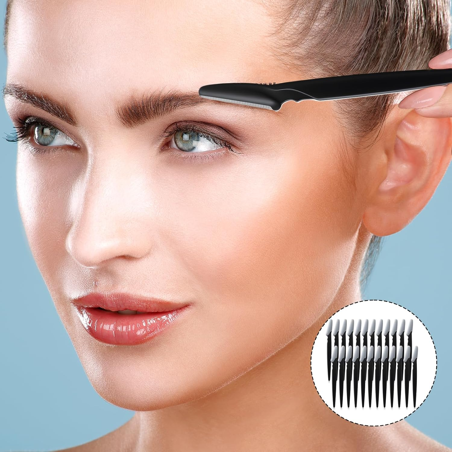 24 Pcs Eyebrow Razor & Face Shaver Set - Premium Dermaplaning Tool for Women & Men | Multipurpose Facial Hair Removal | Exfoliating Eyebrow Razor with Safety Cover (Black) image number 2