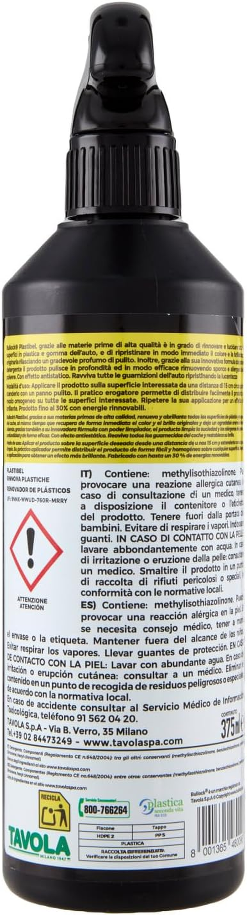 Bullock Car Care Plastibel - Renews & Polishes Plastics and Rubber, Anti-Static Formula without Streaks for Interior, Dashboard and Exterior Tapes, Fresh Fragrance, 375 Ml image number 6