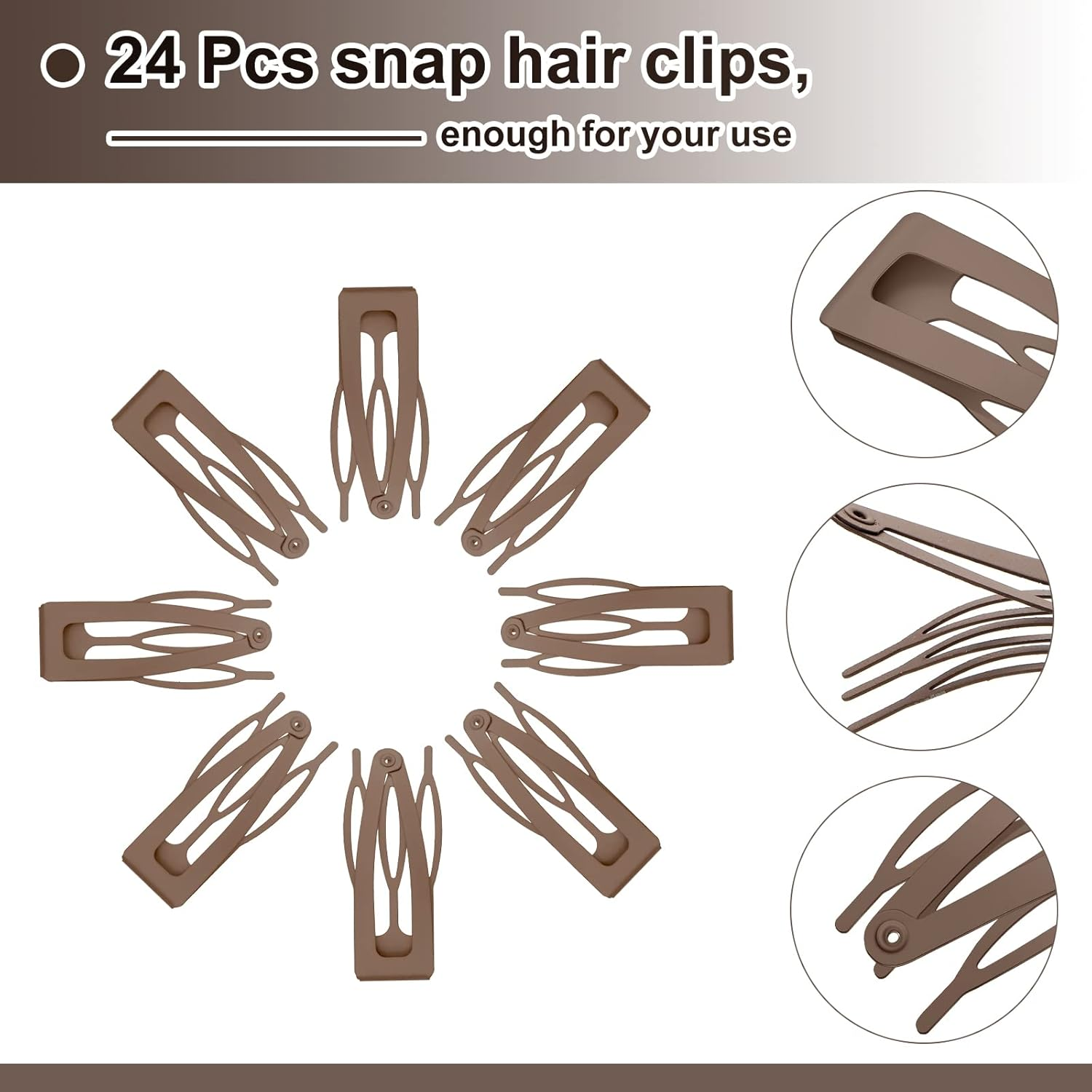 Chinco 24 Pcs Double Grip Hair Clips Metal Snap Hair Clips Barrettes Accessories 2 Inch Brown for Women Salon Supplies Accessories image number 6