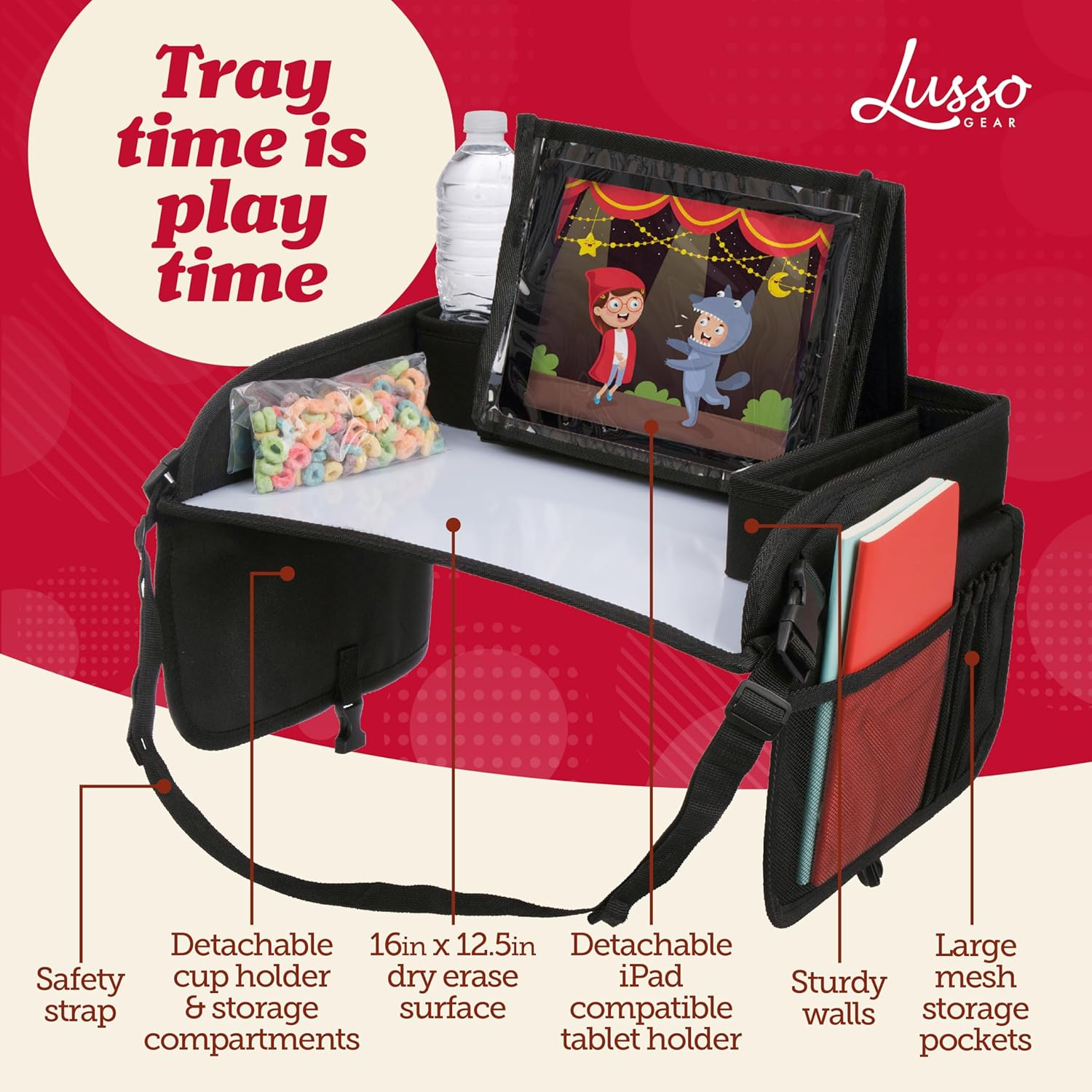 LUSSO GEAR Kids Travel Tray - Inspire Active Toddlers & Big Kids for Years W/Dry Erase Board & Eating. - 1-Pack Black image number 5