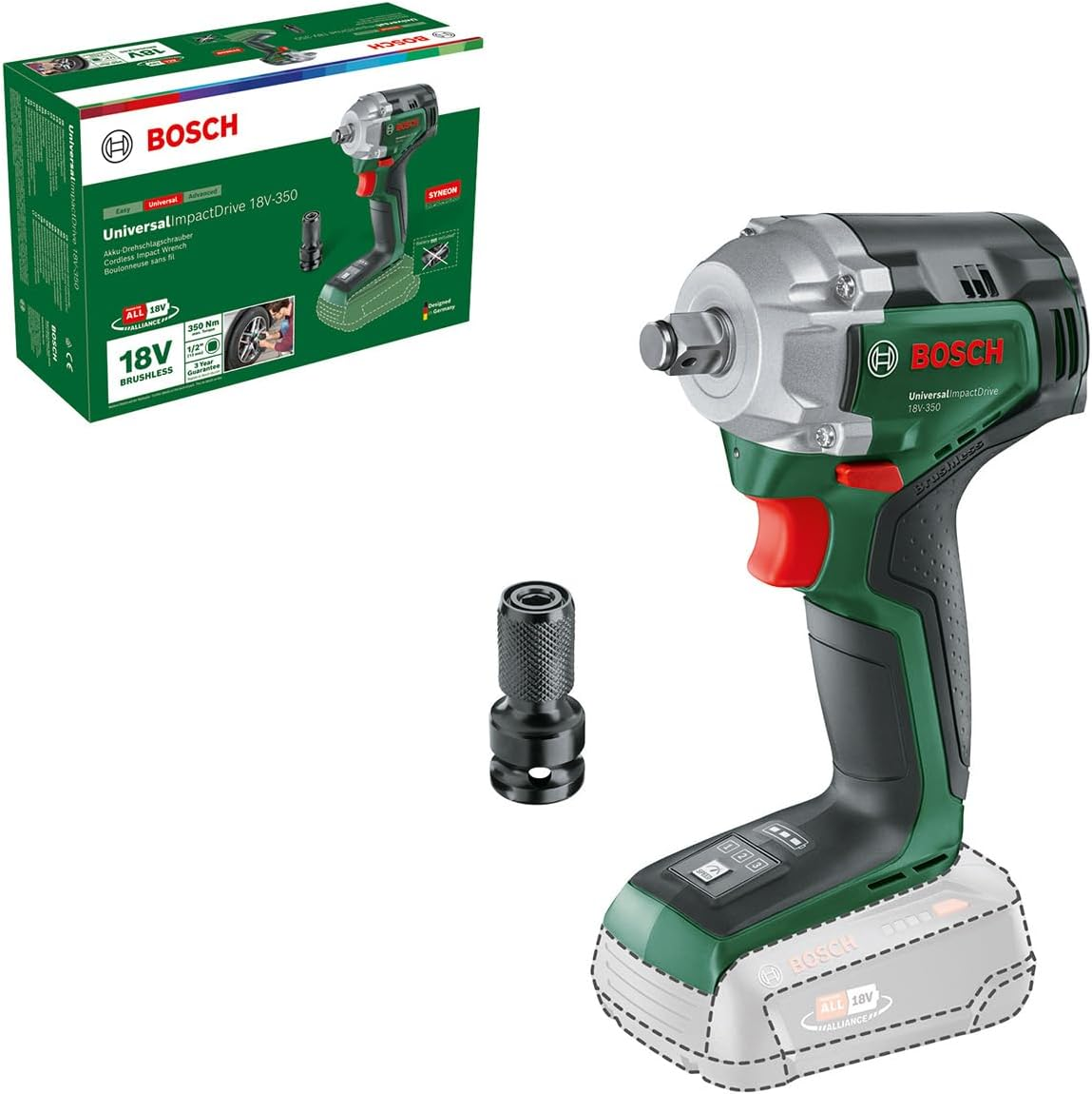 Bosch Cordless Impact Wrench Universalimpactdrive 18V-350 (Powerful Tightening and Construction Fixing; Max. Torque: 350 Nm; Hex Adapter; 18 Bolt System; without Battery) image number 4
