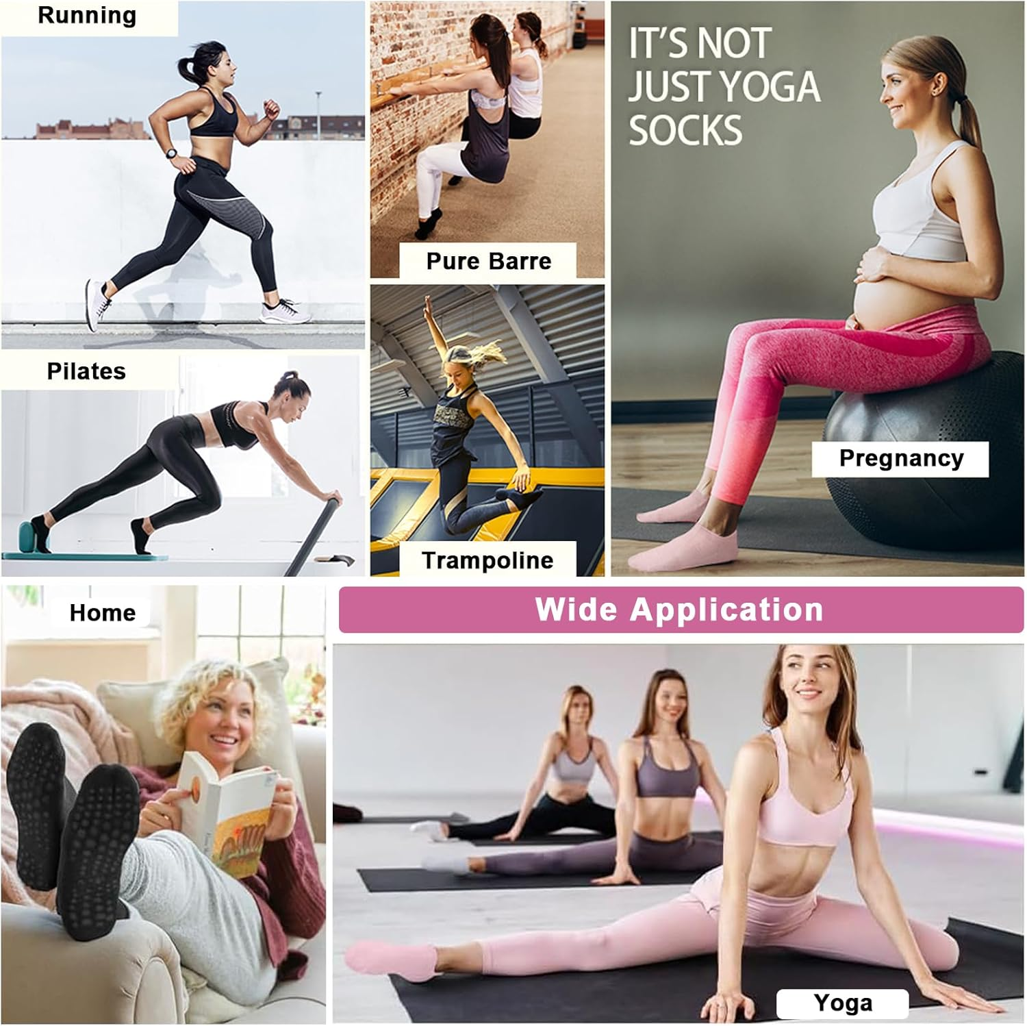 YQQZQ Pilates Socks with Grips for Women,Non-Slip Yoga Athletic Socks for Yoga Barre, Ballet, Barefoot Workout, Zumba,4 Pairs Mix Color image number 4