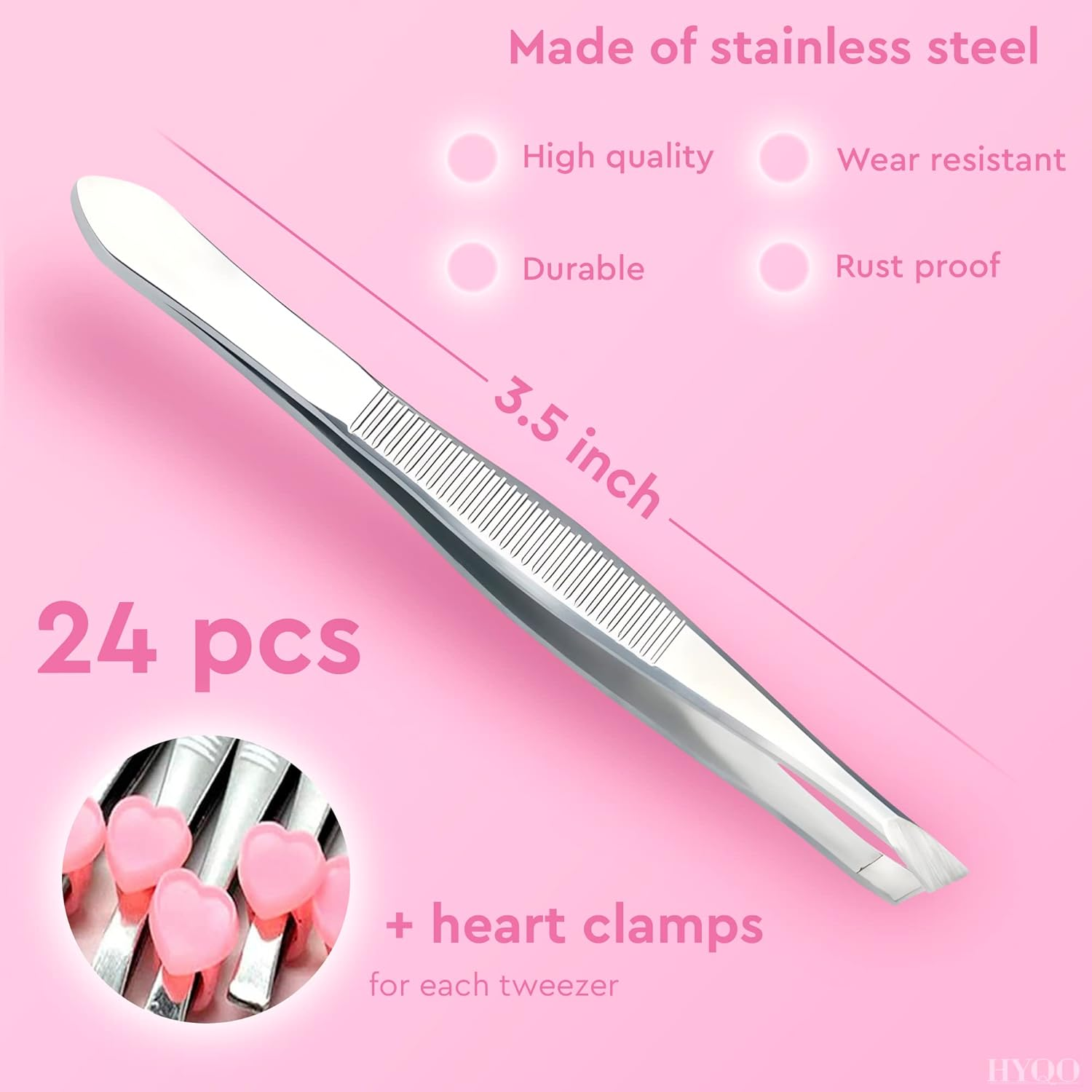 24 Pcs Mini Tweezers Bulk Pack &ndash; 3.5" Stainless Steel Bulk Tweezers First Aid with Heart Clamps, Designed for Effortless Eyebrow Plucking &ndash; Compact Size, Designed for Home & Professional Use image number 3
