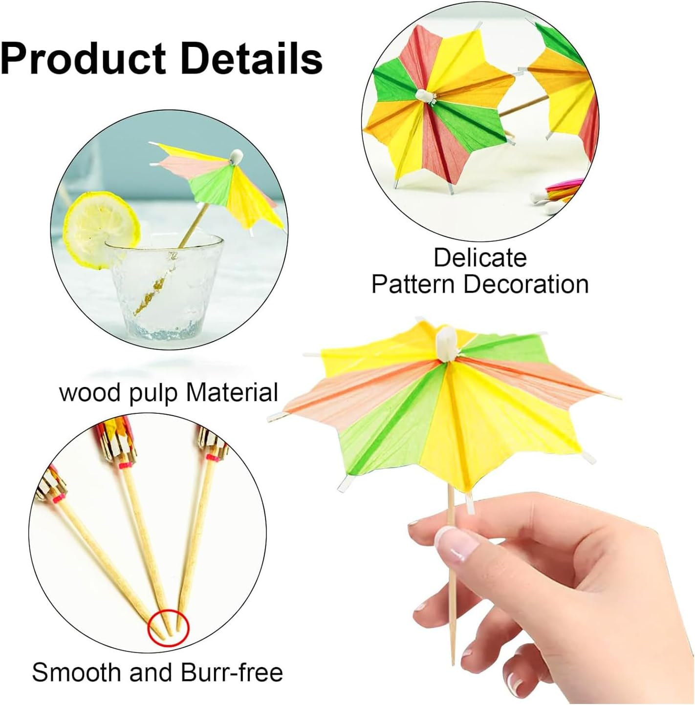 Lxcshljx 150Pcs Cocktail Umbrellas, Cocktail Picks, Drink Umbrellas, Summer Rainbow Hawaiian Umbrella, Parasol Cocktail Umbrella Sticks with Wood Toothpicks for Party Fruit Plate Cupcake Toppers Decor image number 2
