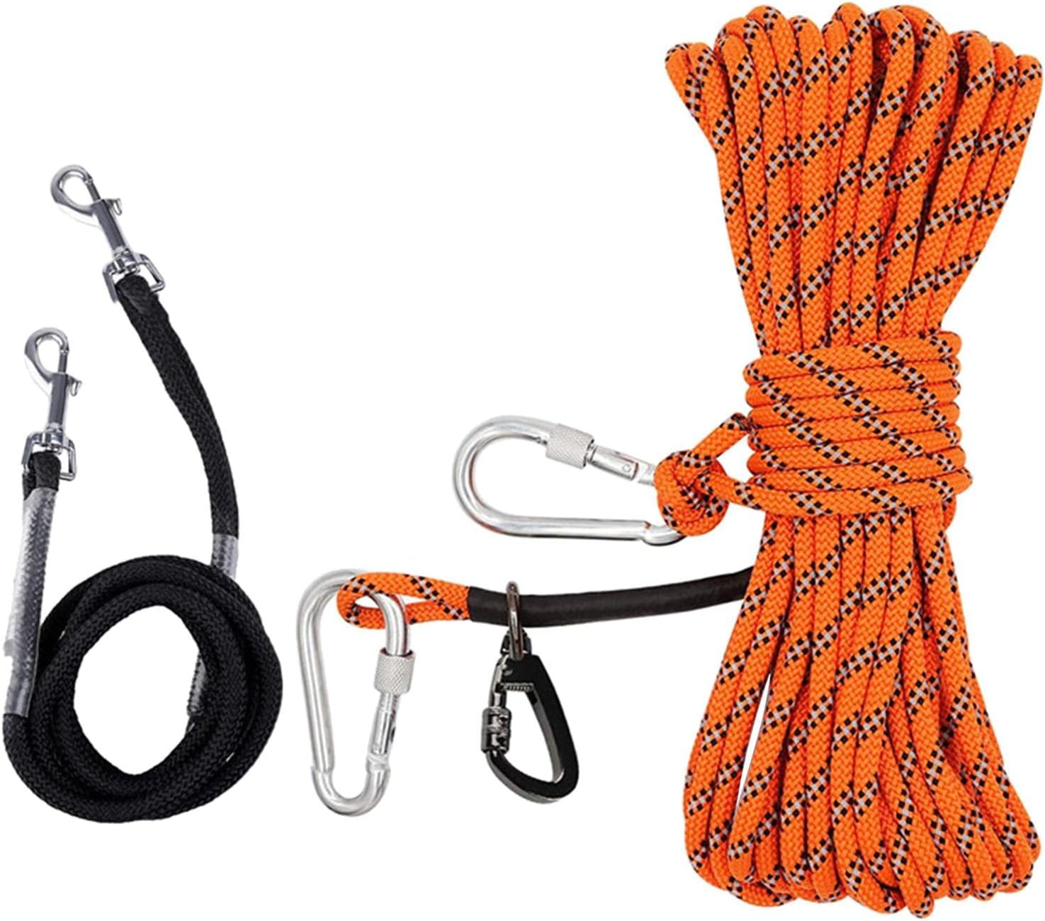 JISADER 50Ft Dog Trolley Runner Cable Carabiners Pulley Smooth Sliding Tether Ropes Outdoor Activities Gardens Camping image number 4