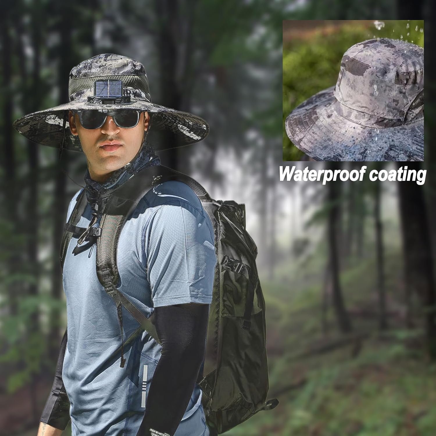 2026 New Solar Fan Hat with 2 Solar Fans, Outdoor Wide Brim Sun Hat UPF50+, Sun Bucket Hat for Men Women, Bucket Fishing & Beach Hat Built in Fan - Army Green image number 4