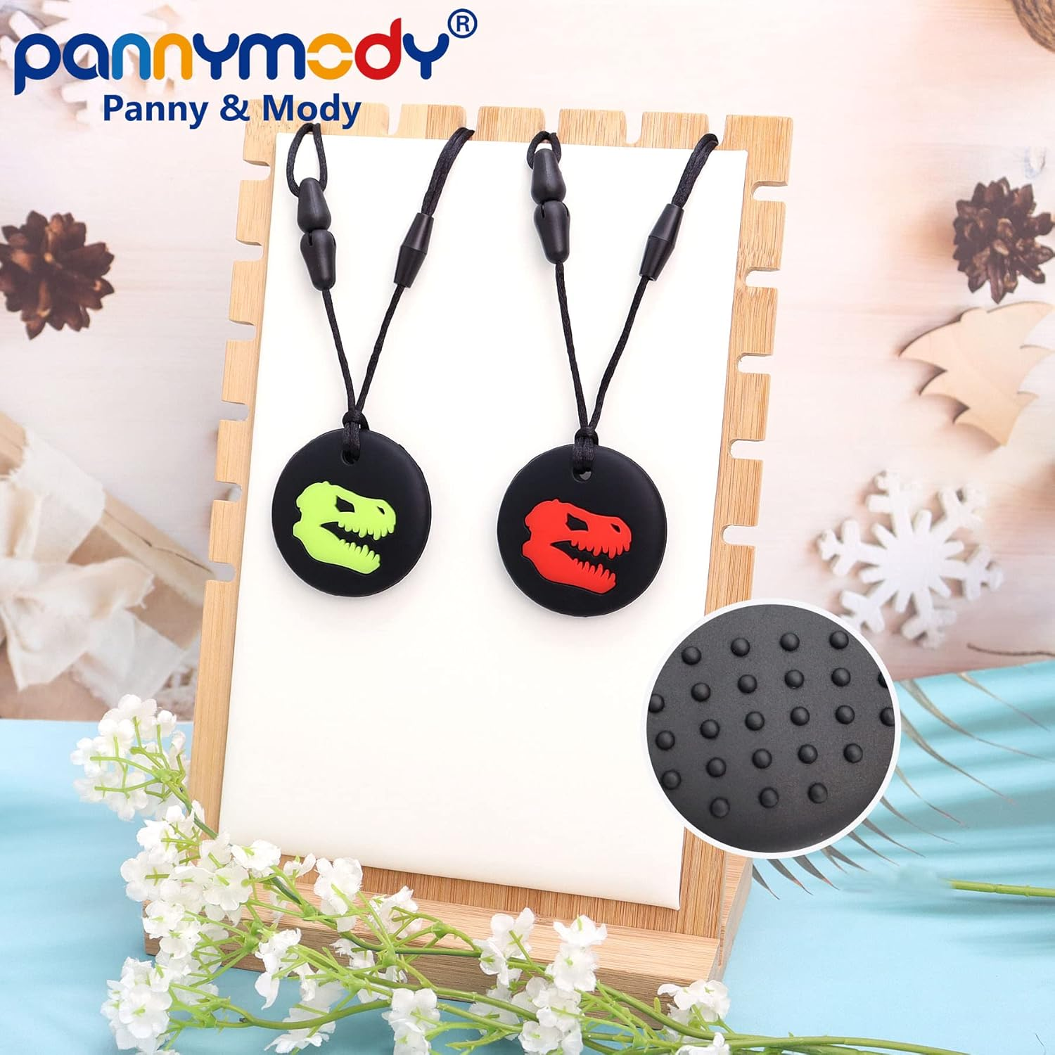 Panny & Mody Sensory Dinosaur Skull Chew Necklace for Kids, Girls or Boys, Silicone Chewy Necklaces Teether Necklace Oral Motor Therapy Toy for Chewing, Autism, SPD, ADHD