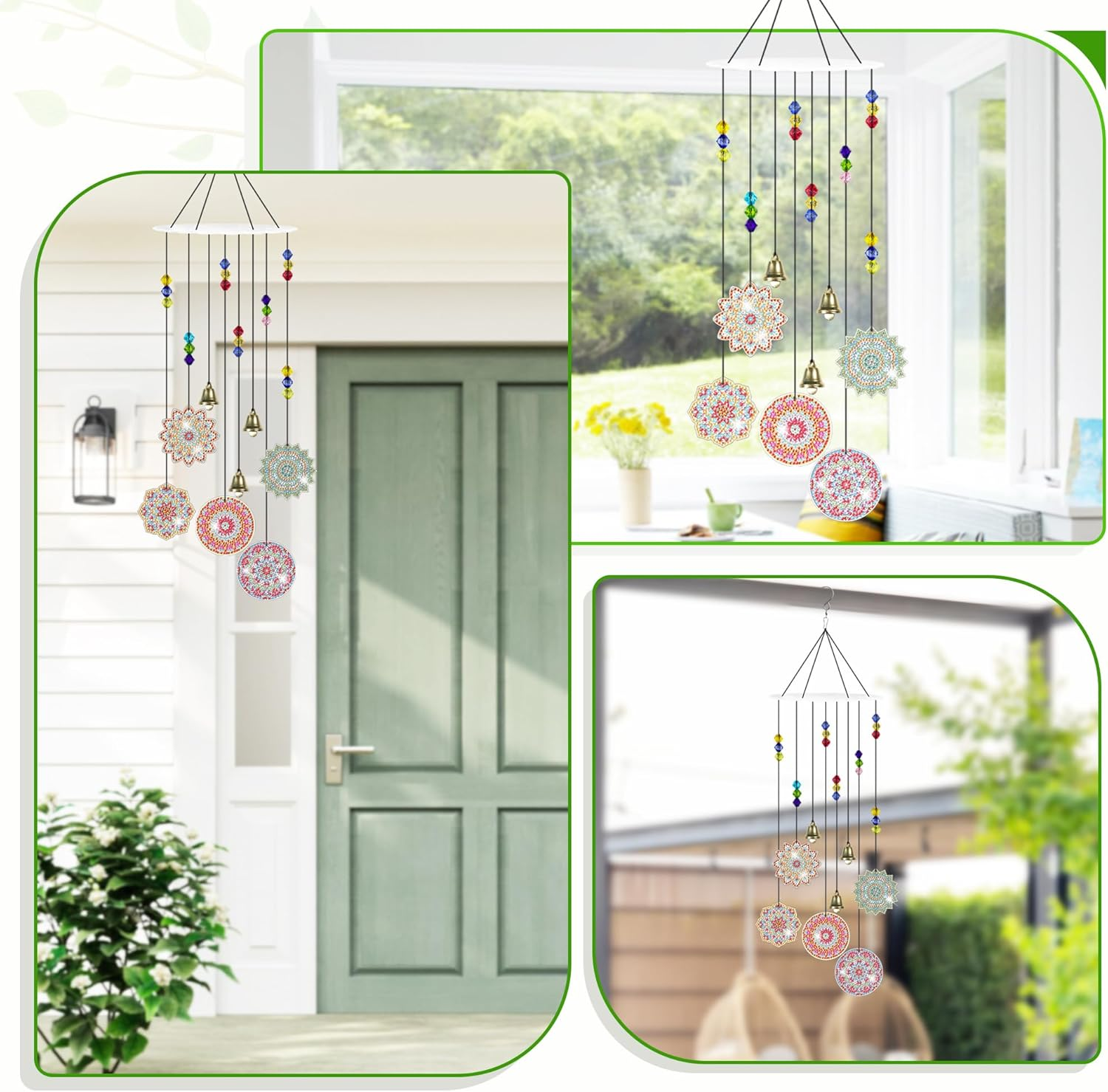 Vcekract Diamond Painting Wind Chimes, Mandala Diamond Art Kits for Adults, Double Sided Diamond Art Wind Chimes, Diamond Painting Crafts for Garden Decor image number 3