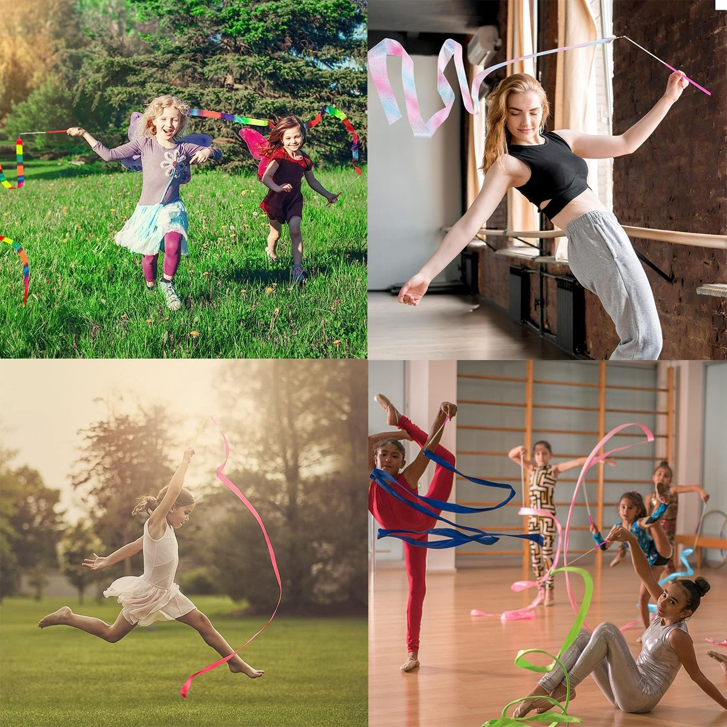 Paifeancodill Ribbons for Gymnastics, 16 Pcs Dance Ribbons Streamers, Sparkling Dance Ribbon Twirling Ribbon with Ribbon Dancer Wand ​For Kids Girls Adults Artistic Dancing Training Party Favor image number 2