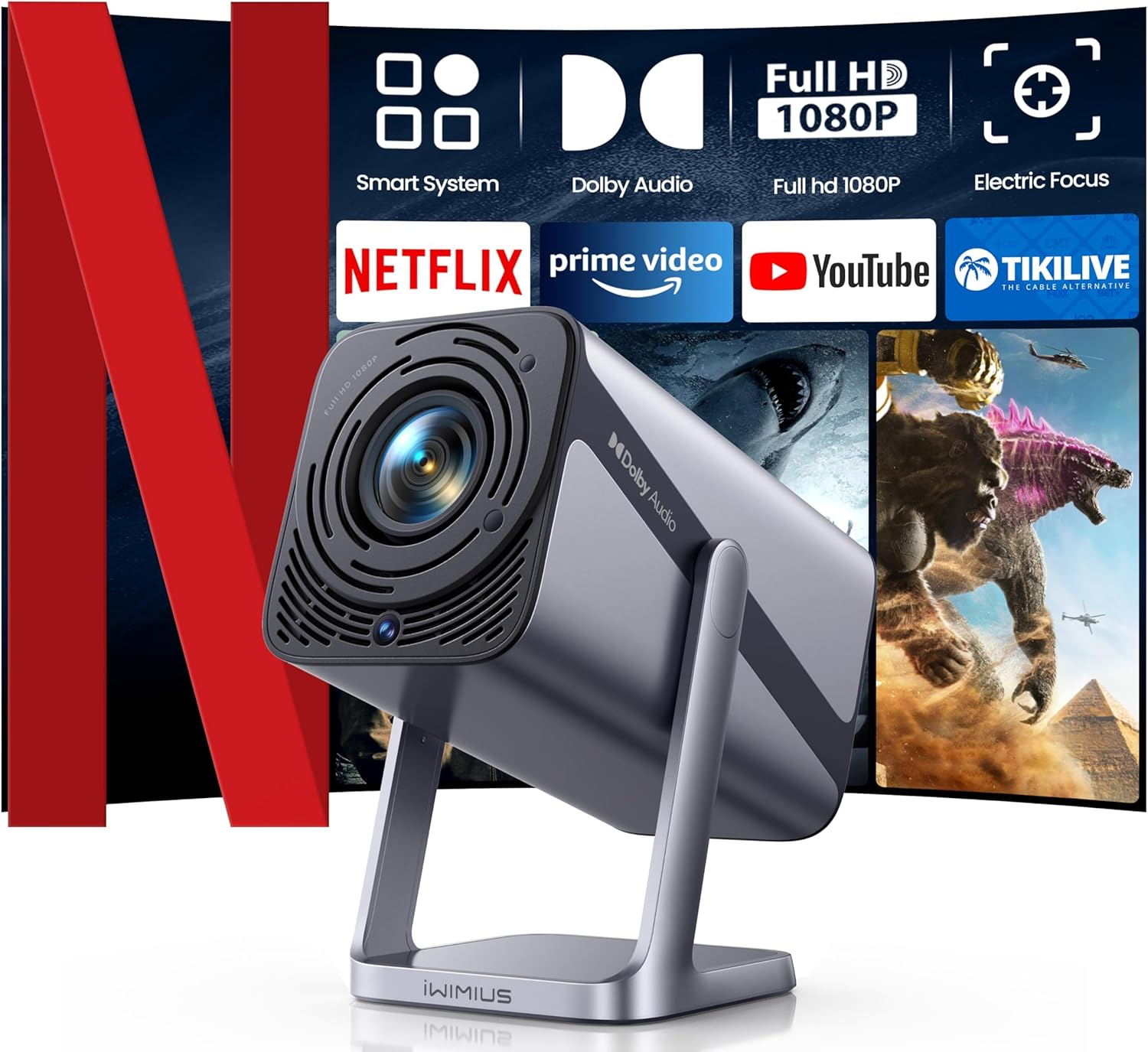 4K Smart Projector【Netflix Official & Dolby Audio】700 ASIN Electric Focus/Auto Keystone Portable Projector, 1.1 Short Throw Native 1080P Full HD Projector Wifi Bluetooth for Home Theater/Outdoor/Gifts image number 4
