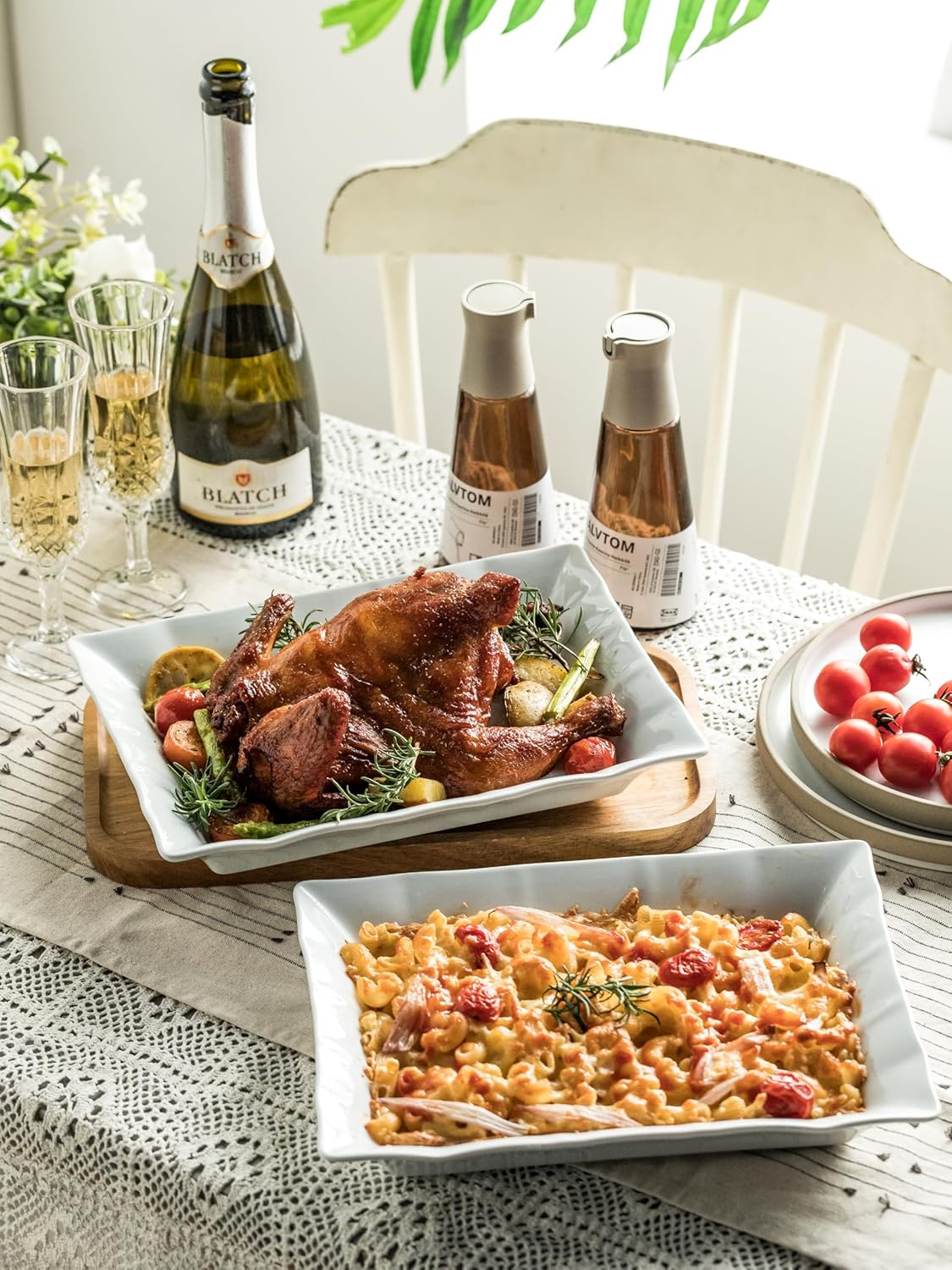 Tiered Serving Stand 3 Tier Buffet Server with Casserole Perfect Tray Porcelain White Platters for Party Serving Display Large Size image number 5