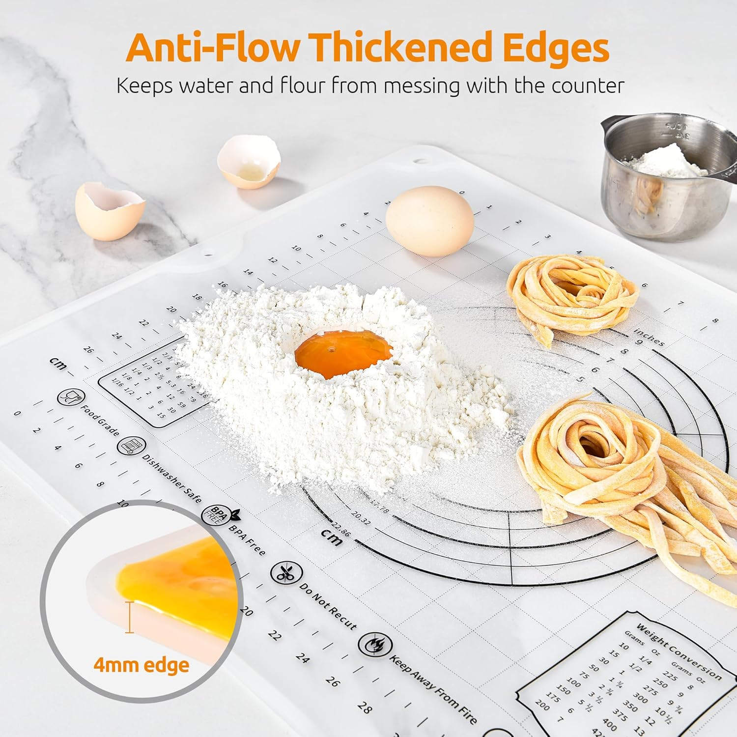 U-Taste Small Silicone Kneading Mat: 50X40Cm Food-Grade Non-Stick Dough Rolling Baking Mat, Non-Slip for Making Pastry Pizza, Fondant, Pie Crust with Clear Measurement and Raised Edges (Transparent) image number 6