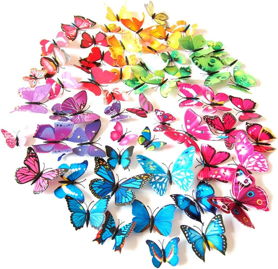 24Pcs Butterfly Wall Decor 3D Butterflies Stickers Lifelike Butterfly Decoration Removable and Reusable Removable Stickers Wall Decals (Red, Green)