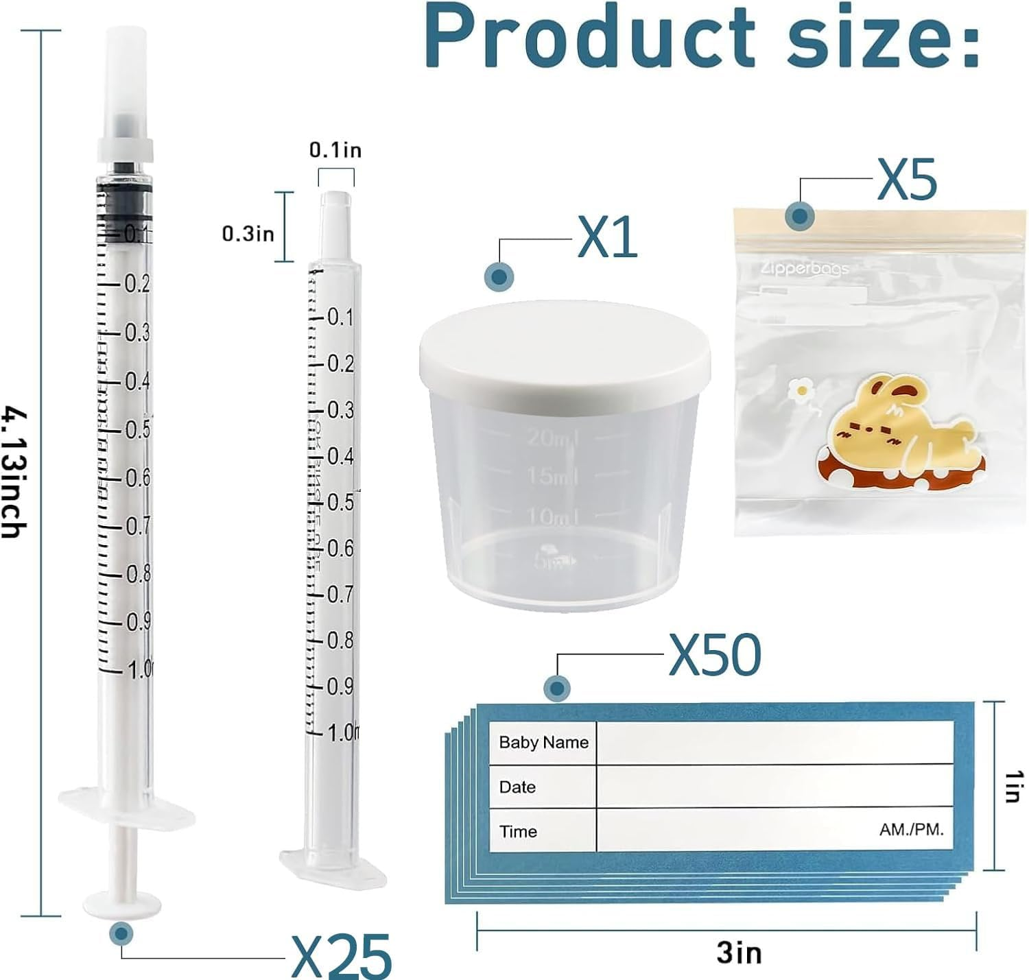 25 Sets 1Ml Colostrum Syringes with Caps, Colostrum Collector Kit Include 25Pcs 1Ml Sterile Syringes for Colostrum, 1 Measuring Cup, 5 Storage Bags, 50 Labels image number 6