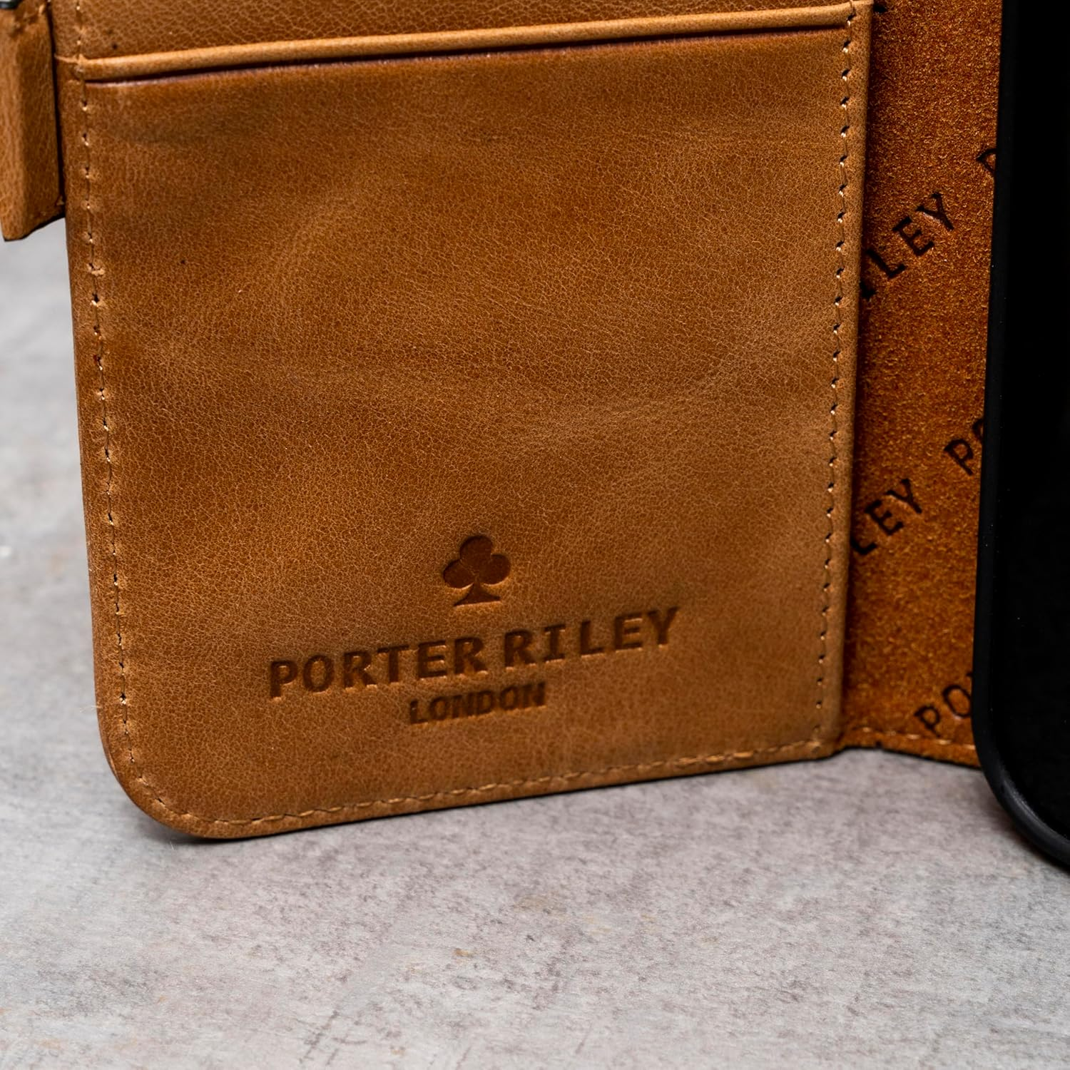 Porter Riley - Leather Case for Iphone SE 2022/20 and Iphone 8 / Iphone 7. Premium Genuine Leather Stand/Cover/Wallet/Flip Case with Card Slots & Horizontal Stand (Black/Tan) - Black/Tan image number 2