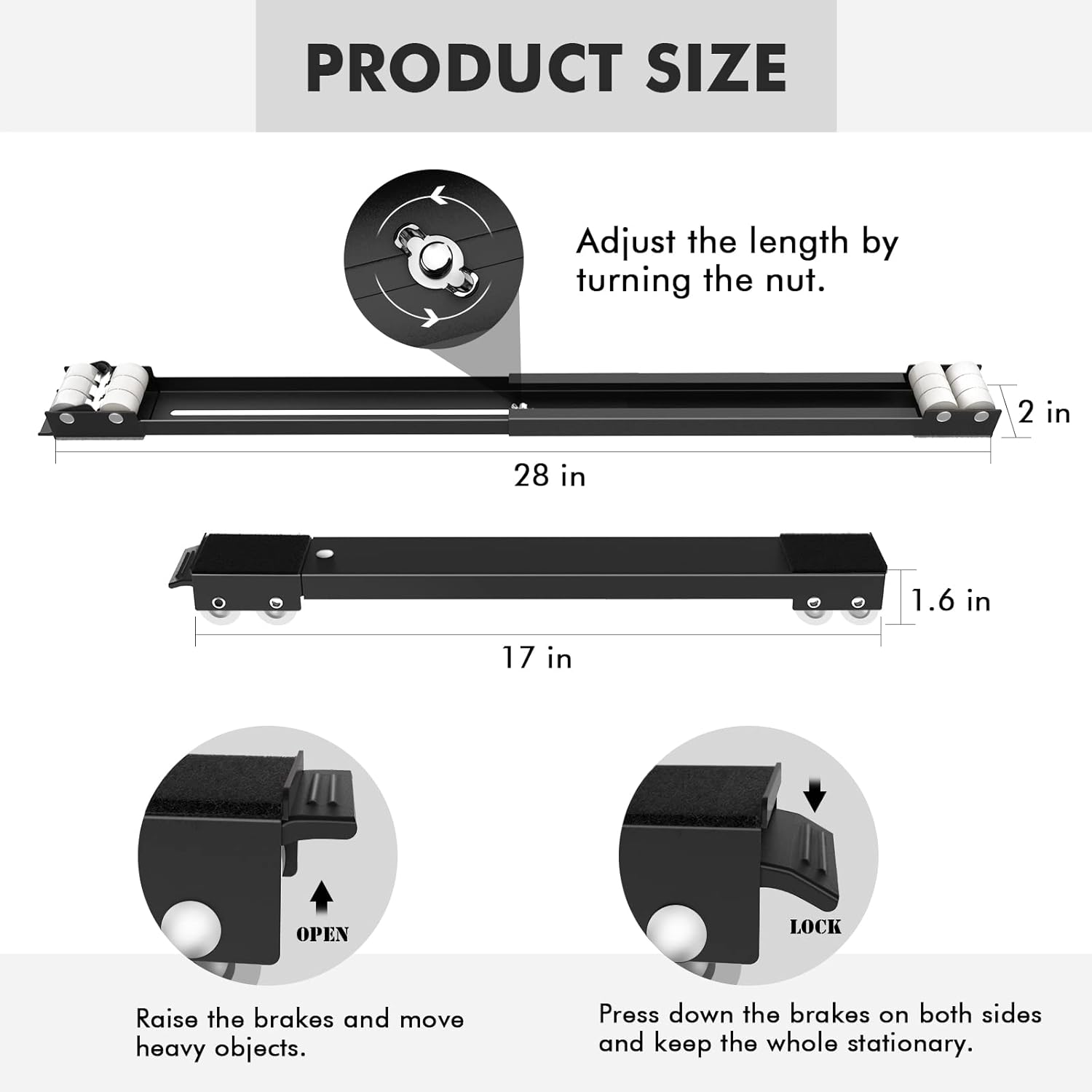 SPACEKEEPER Furniture Dolly Mobile Roller, Extendable Appliance Rollers Mobile Washing Machine Base, Fridge Stand Moving Cart for Washing Machines, Refrigerators, Dryers, Dishwashers, Black image number 3