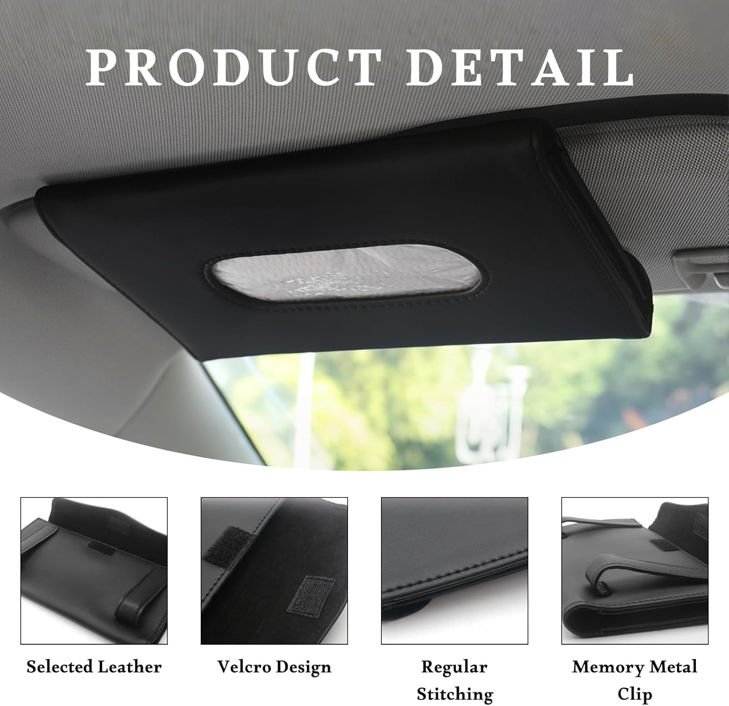 Visor-Mounted Car Tissue Holder &ndash; PU Leather Organizer with Flannel Lining (Black, 8.94X4.84)