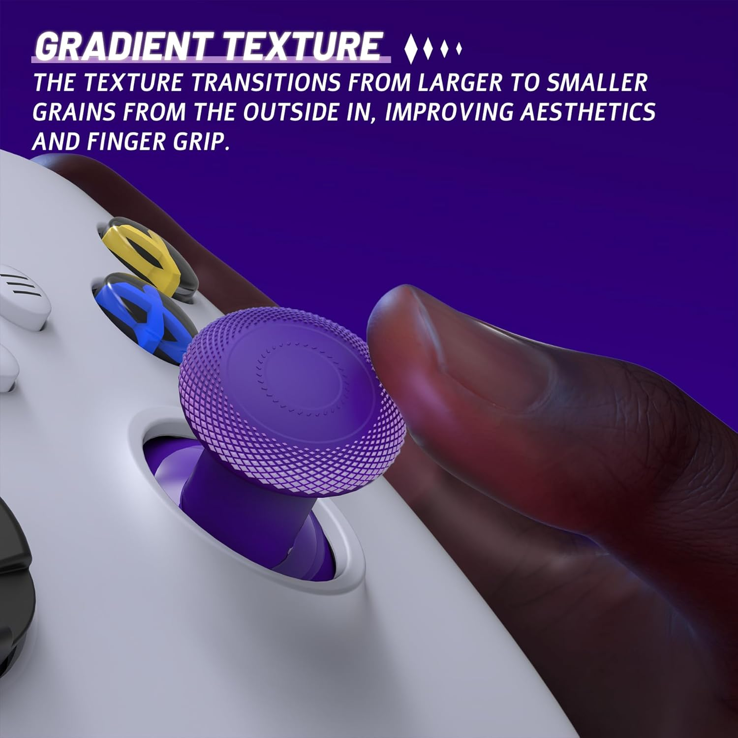 Extremerate Thumbsgear V3 Interchangeable Thumbsticks for Xbox Core Controller, 4 Height Adjustable Convex and Concave Grip Joysticks for Xbox One S/X/Elite, for Nintendo Switch Pro Controller -Purple - Blue image number 2