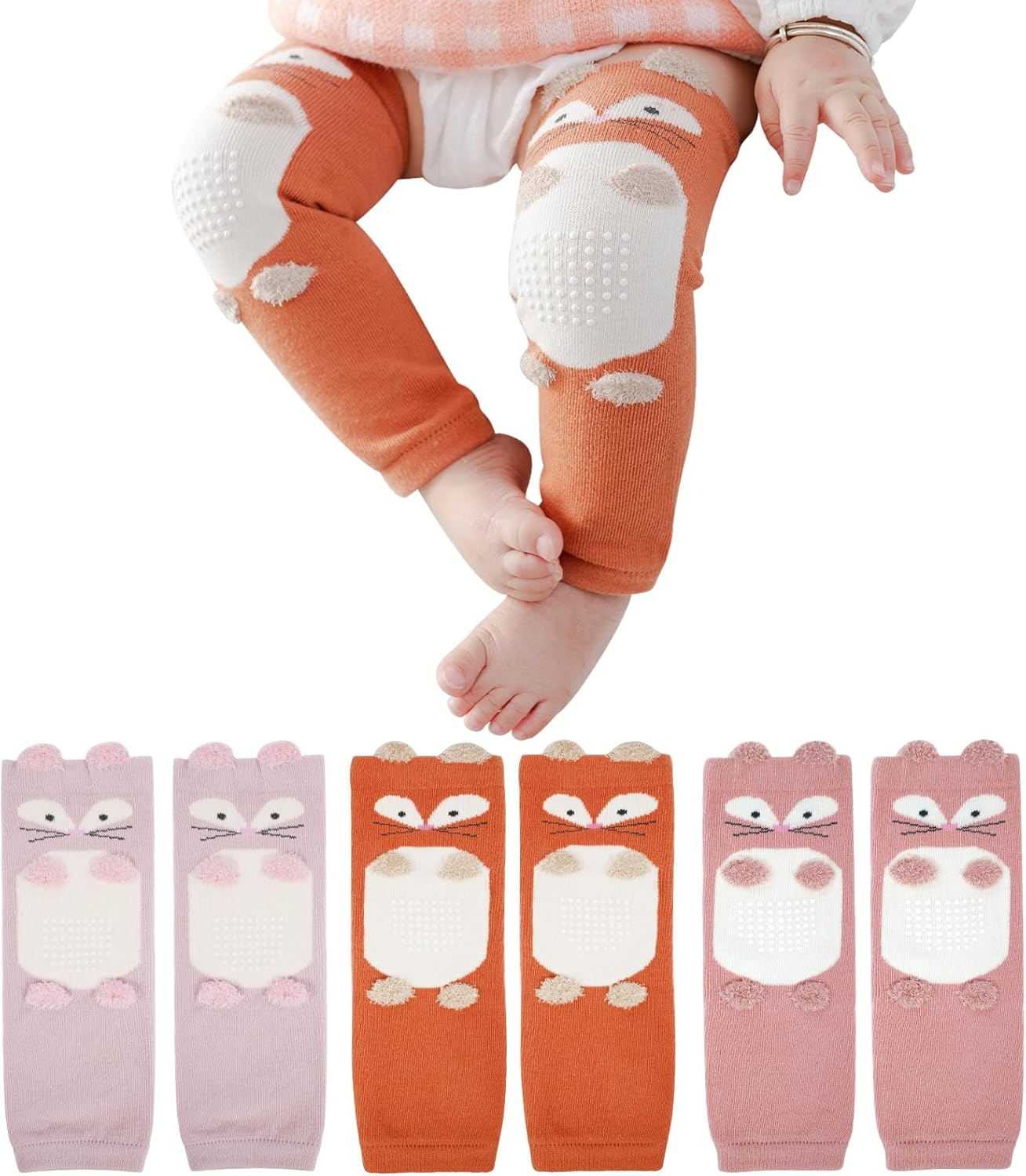 XEPST Pack of 3 Toddler Baby Leg Warmers, Cute Animal Pattern Leg Warmers, Knee Socks, Baby Knee Pads, Leg Sleeves Leggings for Baby Children, Toddlers, Girls, Boys, 0-3 Years, One Size