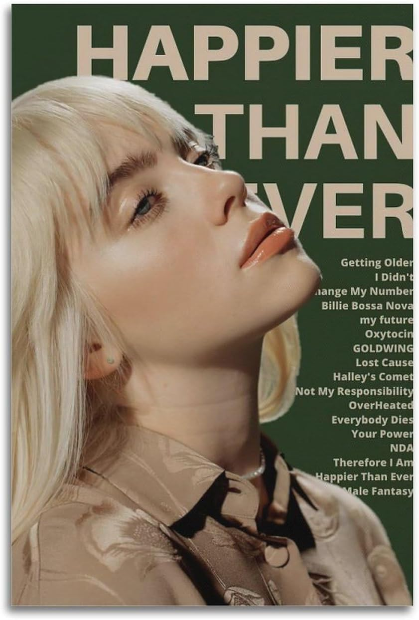 Billie Poster Eilish Music Album Cover Poster for Room Aesthetic Canvas Wall Art Bedroom Decor for Room 40X60Cm Unframed (J) - C image number 5