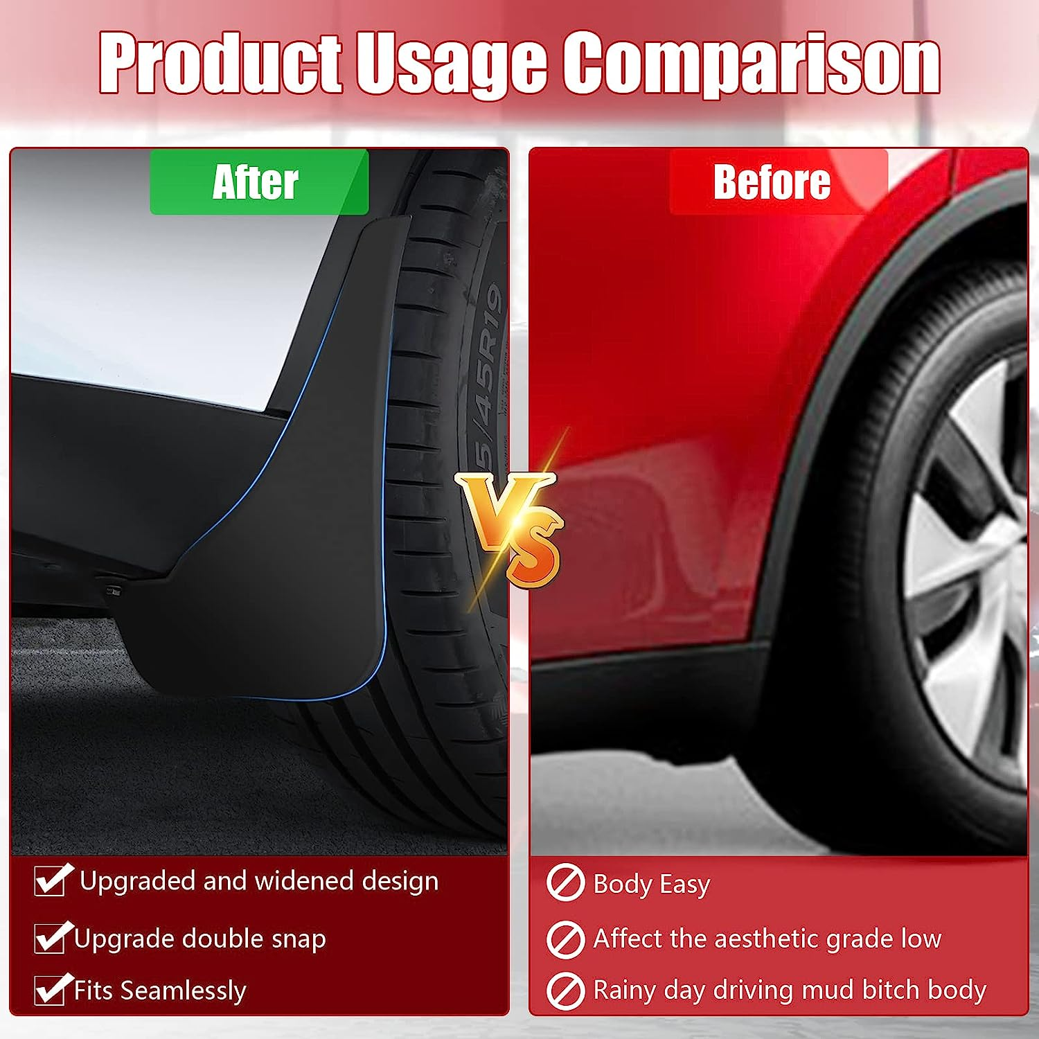 Mud Flaps for Tesla Model Y, Mud Flaps Splash Guards Tire Protector for 2020-2024 Tesla Model Y, Mudguard No Drilling Required Mudflaps Accessories image number 3