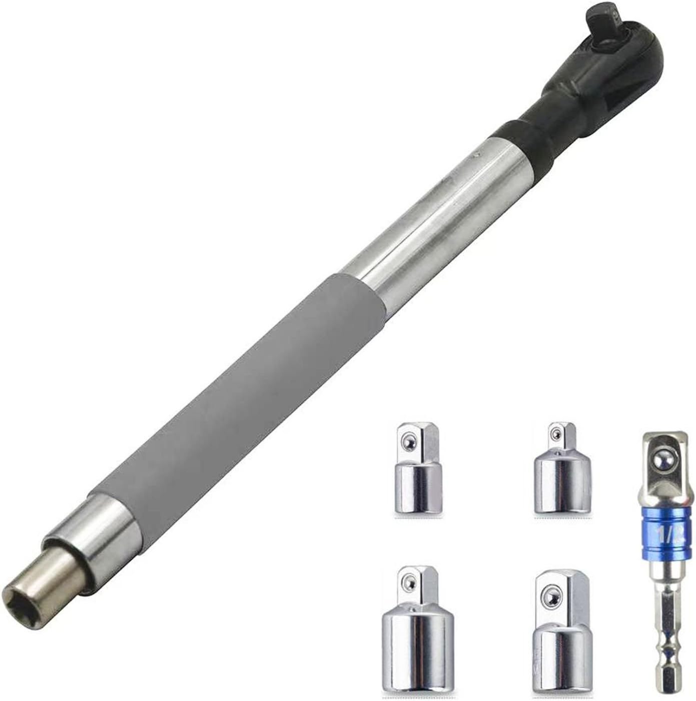 Jiawu Offset Extension Wrench Impact, 1/2" Electric Impact Ratchet Wrench for Tight Spaces Automotive Repairs, Chain Drive Wrench Extender, Compatible with 1/2" Sockets