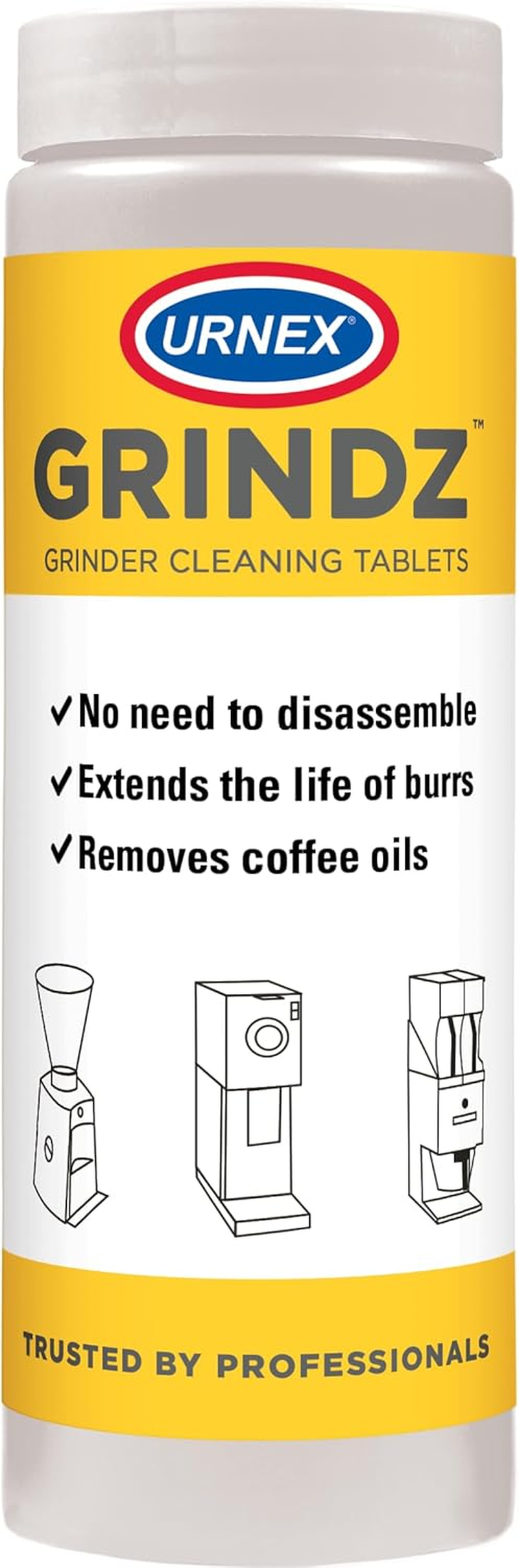 Urnex Grindz Professional Coffee Grinder Cleaning Tablets - 430 Grams - All Natural Food Safe Gluten Free - Cleans Burr and Casing - Help Extend Life of Your Grinder image number 1
