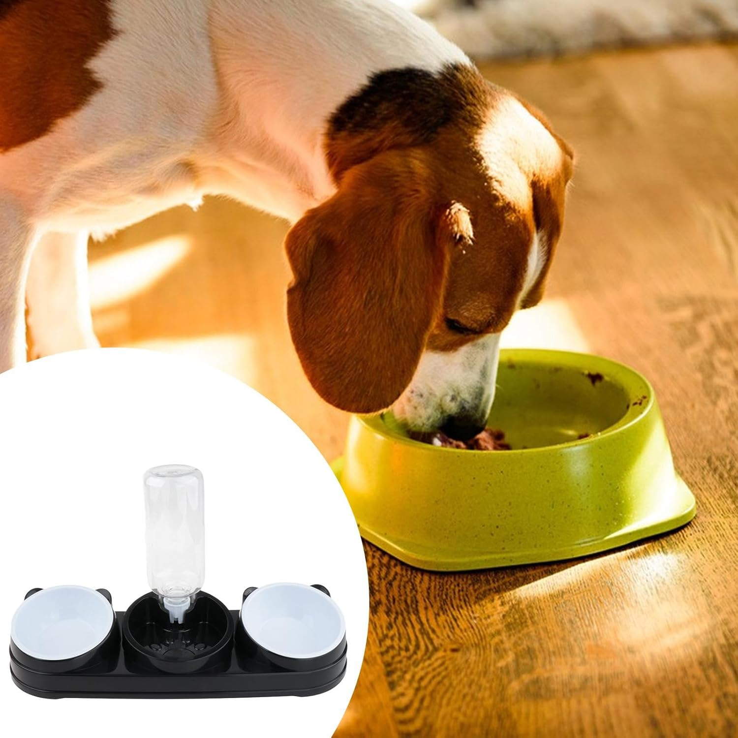 Shengquanhao 3-In-1 Cat Bowl Set, Elevated Pet Bowls with Automatic Water Bottle, Raised Cat Bowl, Wet and Dry Food Bowl for Puppy Drinking, Black - Gray image number 7