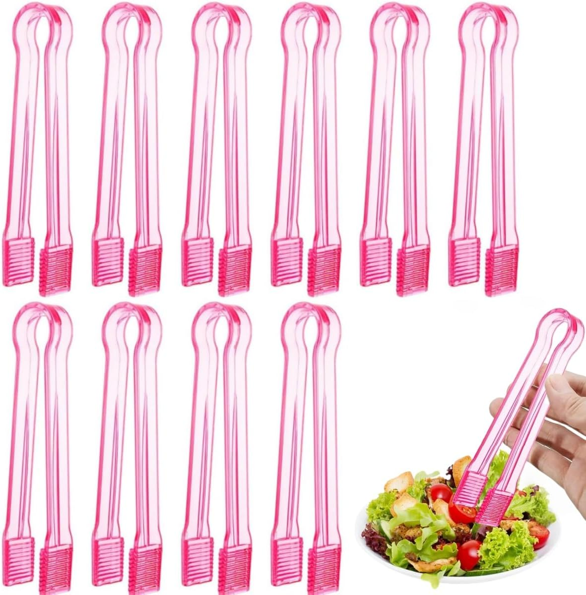 Gewaha 10 Pcs Plastic Serving Tongs for Buffet, Mini Reusable Tongs for Serving Food, Small Catering Tong for Appetizers Ice Barbecue Cookies Sandwich Brunch Party Decorations,Pink image number 6