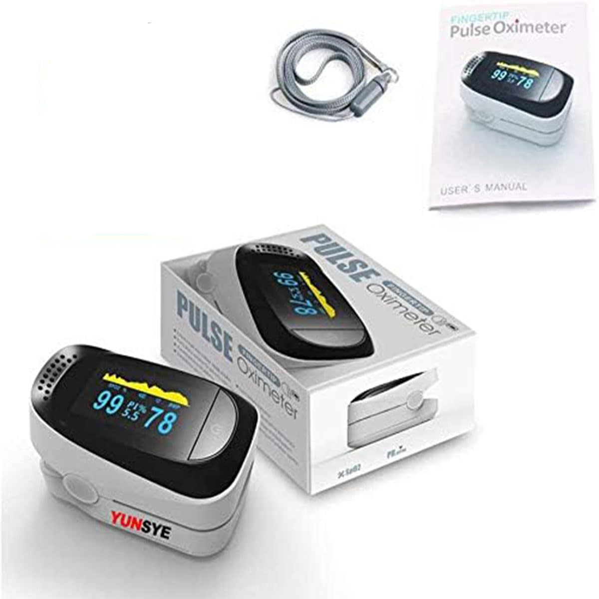 Finger Pulse Oximeter for Home Use Yunsye Portable Fingertip Blood Oxygen Saturation Monitor - Heart Rate Spo2 Level Meter - Oled Screen Sats Probe with Lanyard (White) image number 5