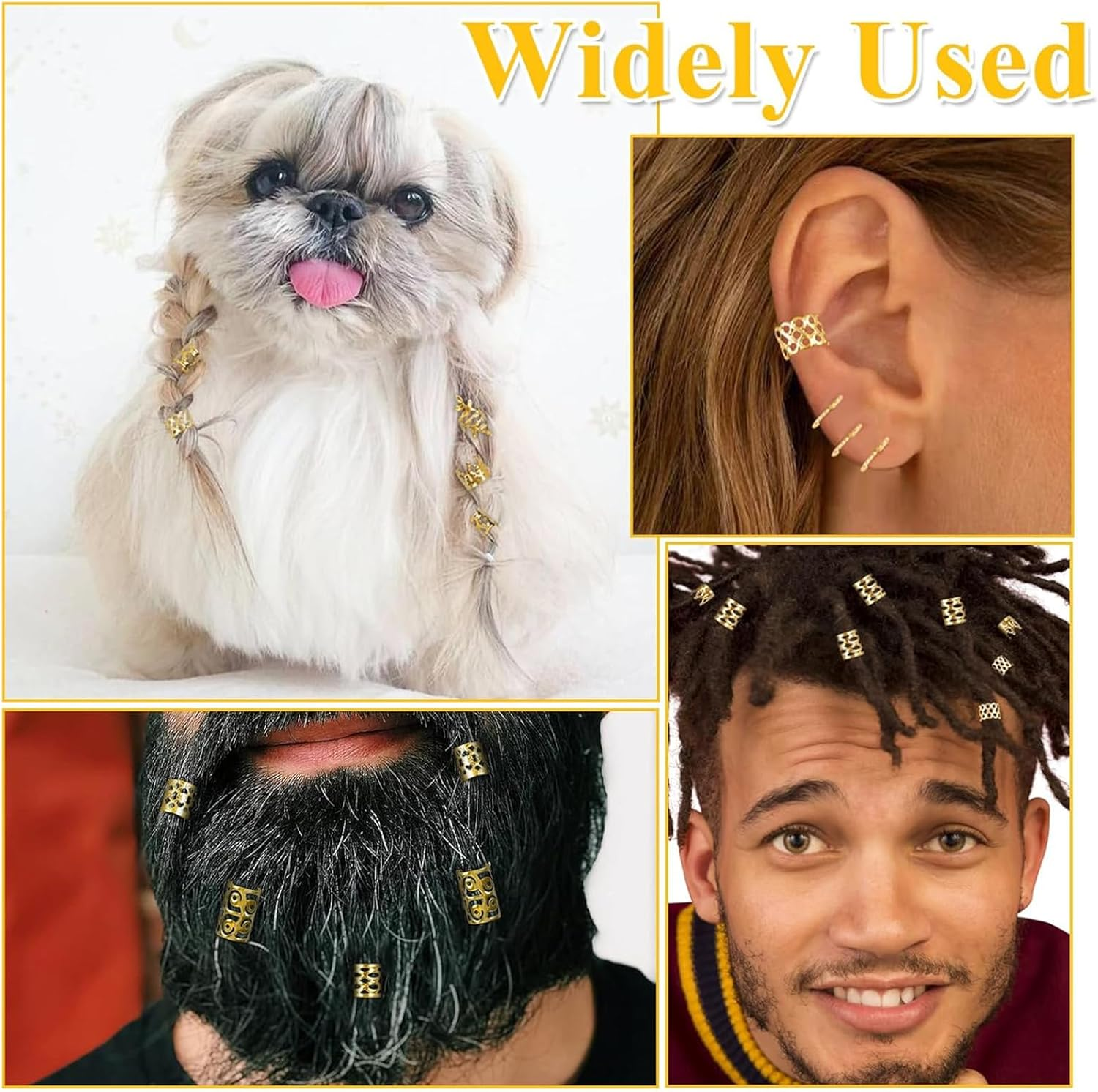 220 Pcs Gold Hair Accessories for Braids, Hair Cuffs Set for Women Hair Dreadlock Metal, Hair Beads Rings Cuffs for Braids Beard Decoration Gold image number 2