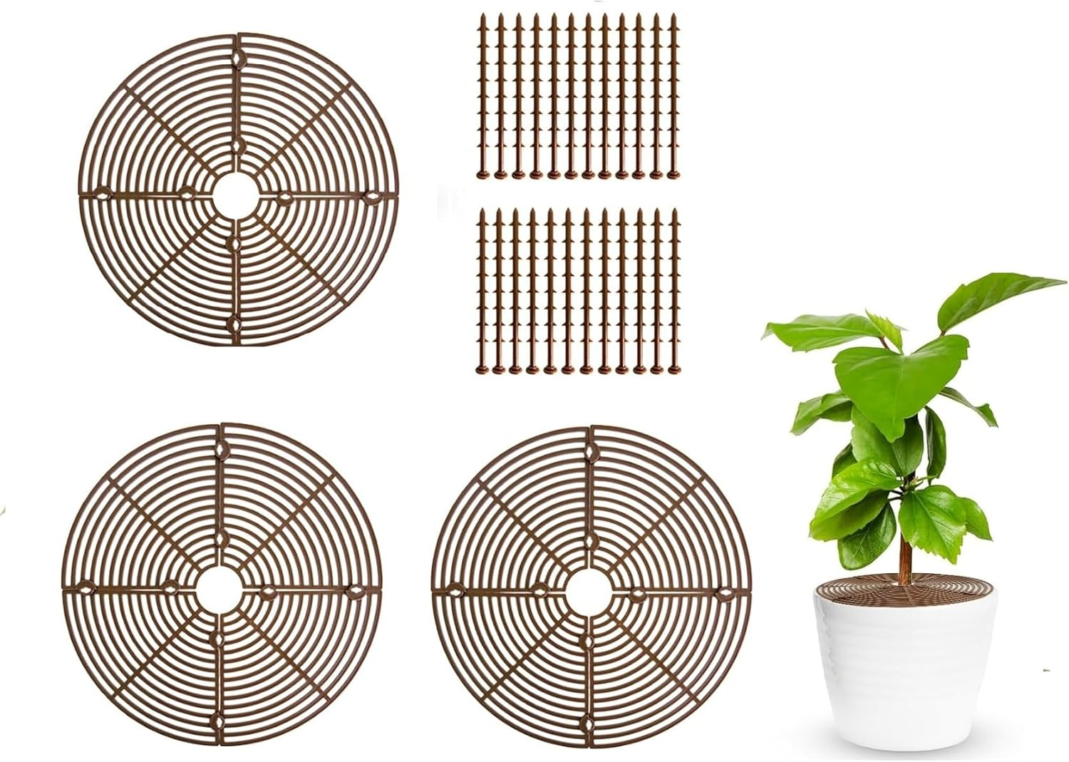 Leanockesa 3Pcs Plastic Grid Plant Pot Cover with Stake, Plant Pot Protector for Soil & Drainage, Reusable Garden Mesh Covers for Indoor Outdoor Potted Plants(Black)