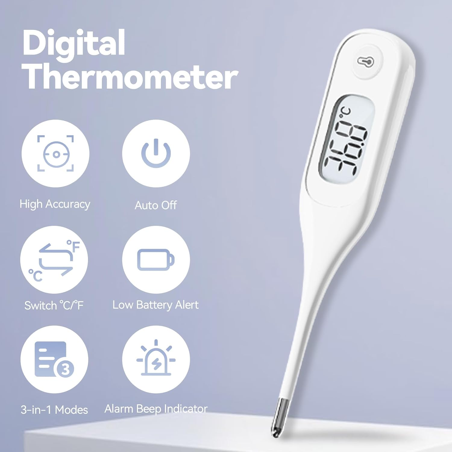 Berrcom Digital Thermometer for Adults and Kids, Oral Thermometer for Baby Rectal and Underarm Thermometer for Fever Alarm Medical Thermometer with C/F Switchable image number 5