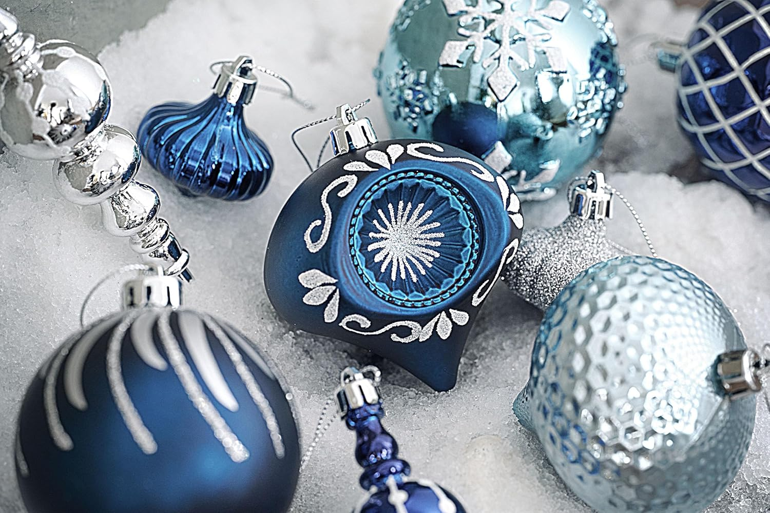 Valery Madelyn Christmas Tree Ornaments, 70Ct Navy Blue and Silver Shatterproof Christmas Balls Decoration Set, Winter Wonderland Hanging Tree Ornament Bulk for Xmas Holiday Party Decor