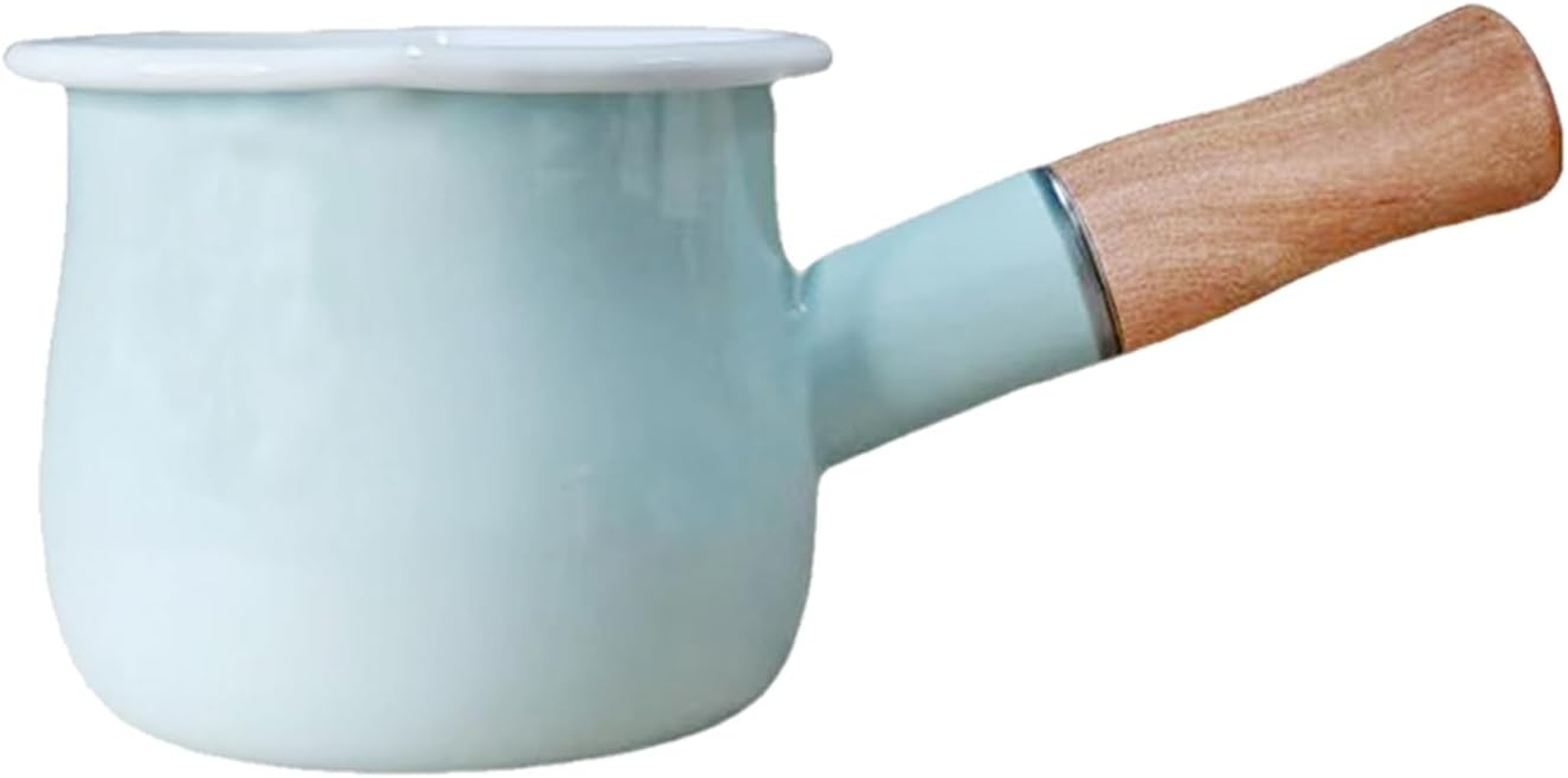 0.6Qt Mini Enamel Milk Pot Insulated Wooden Handle 2 Pour Spouts Small Food Warmer Cute Saucepan (D015,Mint Green) image number 6