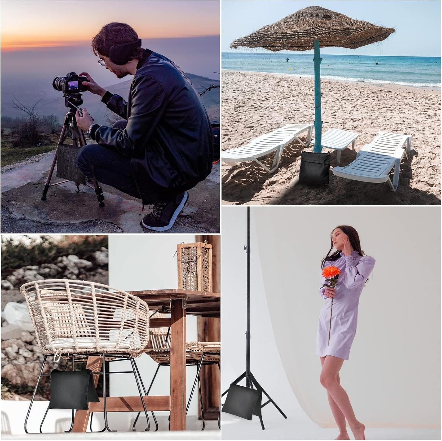 EMART Sandbags 8 Pack Sand Weight Bags Photographic Equipements for Photograpy Lighting Booms Stands, Umbrella Base, Fishing Chair, Picnic Table - Black image number 6